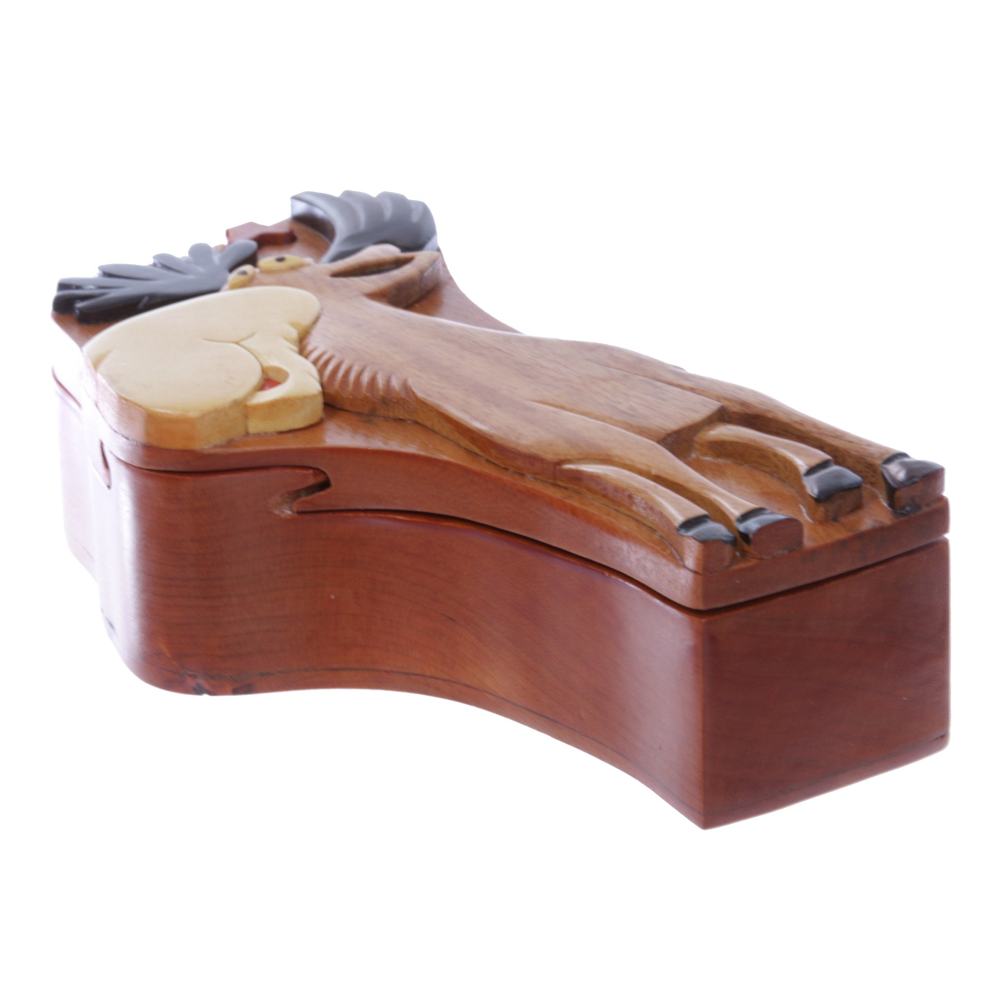 Handcrafted Wooden Deer Shape Oval Secret Jewelry Puzzle Box - Deer - OnlineBelts