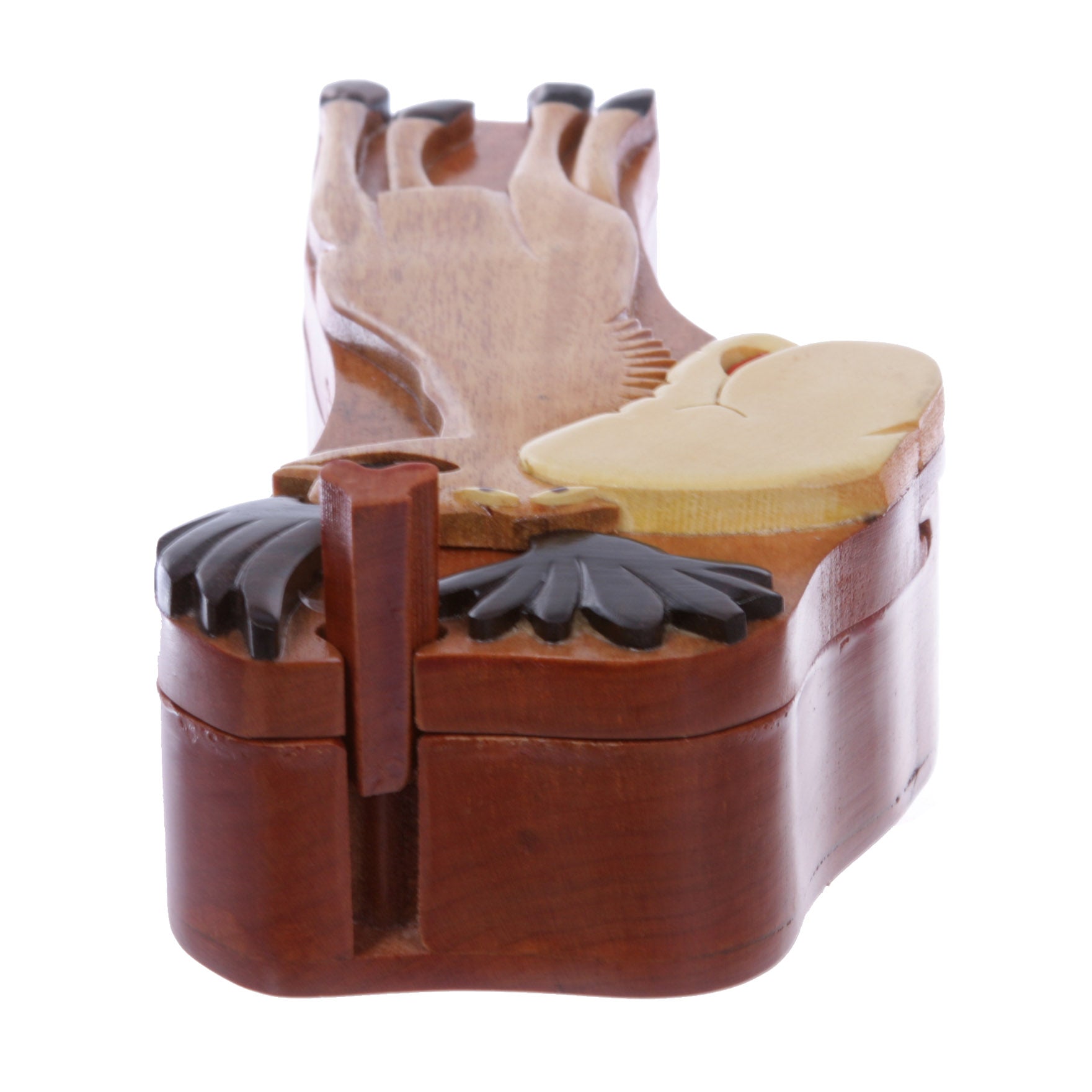 Handcrafted Wooden Deer Shape Oval Secret Jewelry Puzzle Box - Deer - OnlineBelts