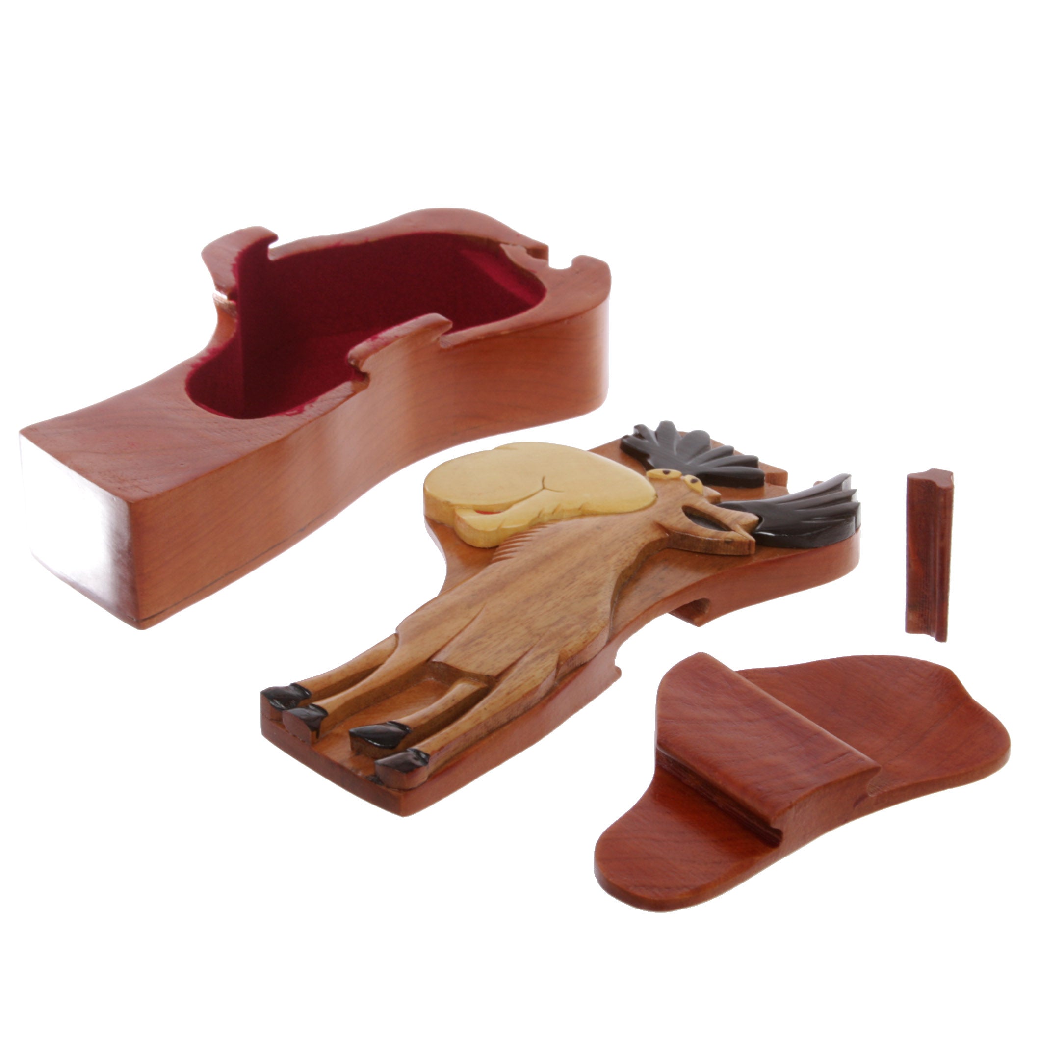 Handcrafted Wooden Deer Shape Oval Secret Jewelry Puzzle Box - Deer - OnlineBelts