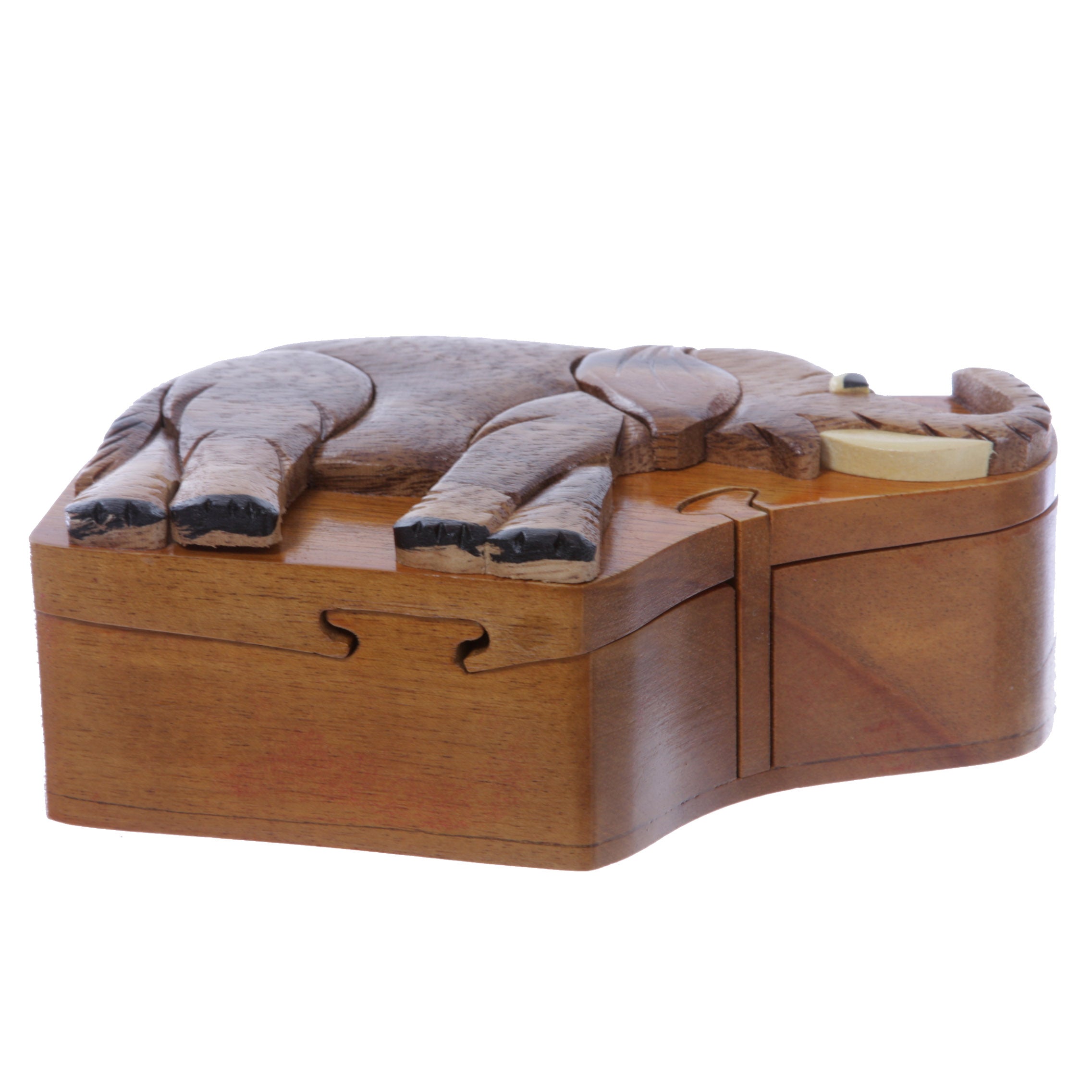 Handcrafted Wooden Elephant Shape Secret Jewelry Puzzle Box - Elephant - OnlineBelts
