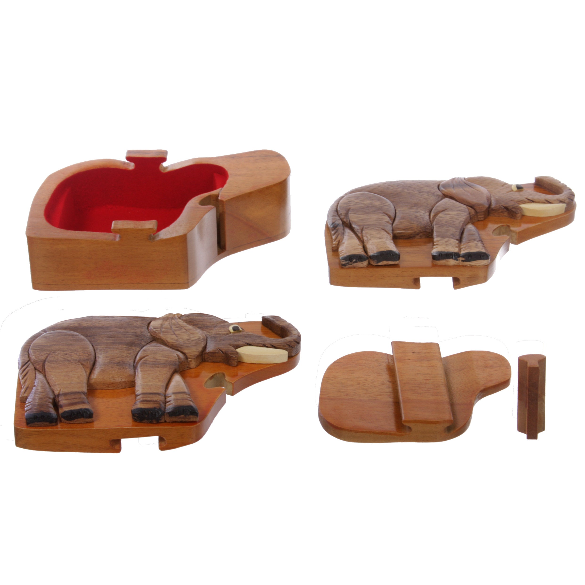 Handcrafted Wooden Elephant Shape Secret Jewelry Puzzle Box - Elephant - OnlineBelts