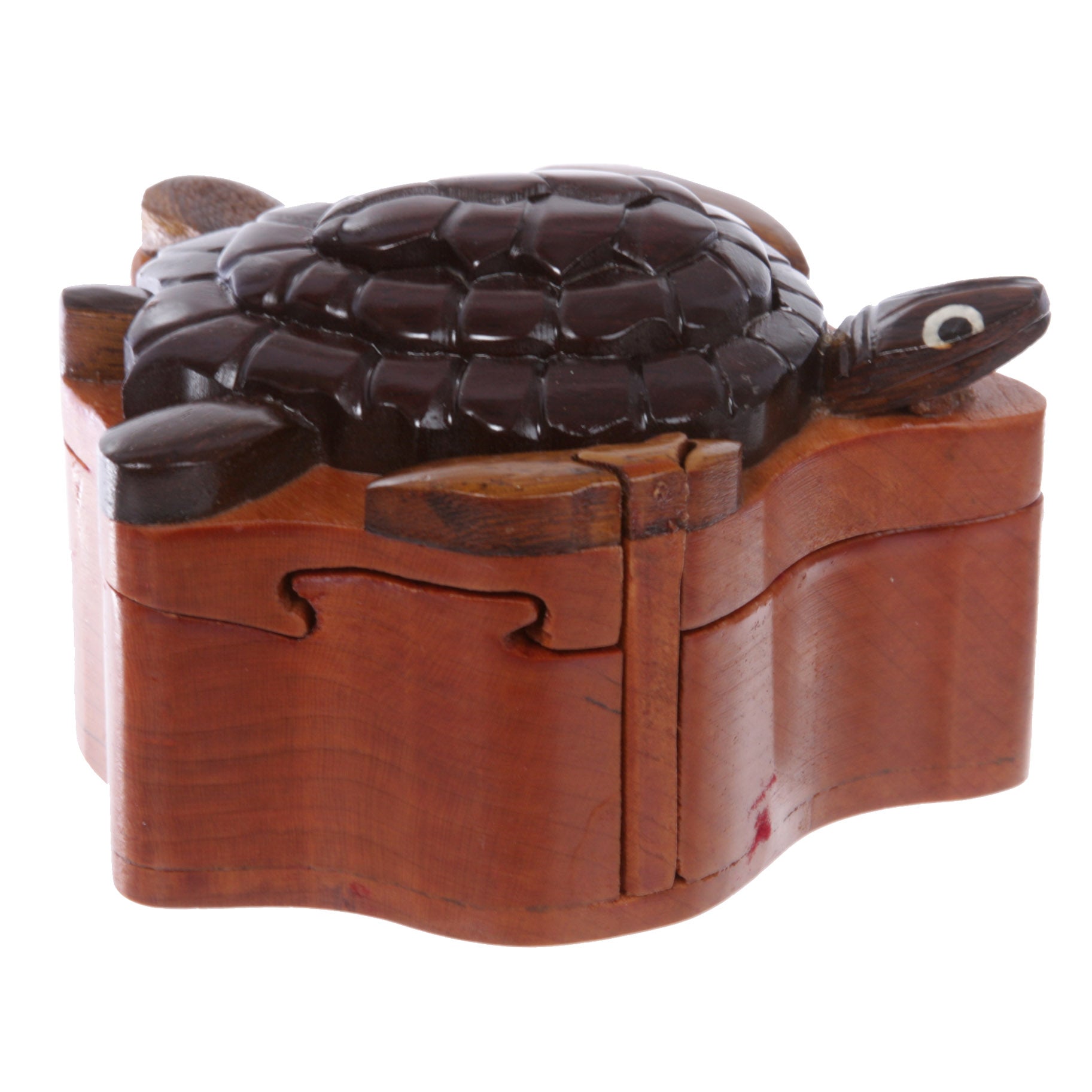 Handcrafted Wooden Animal Shape Secret Jewelry Puzzle Box - Turtle - OnlineBelts