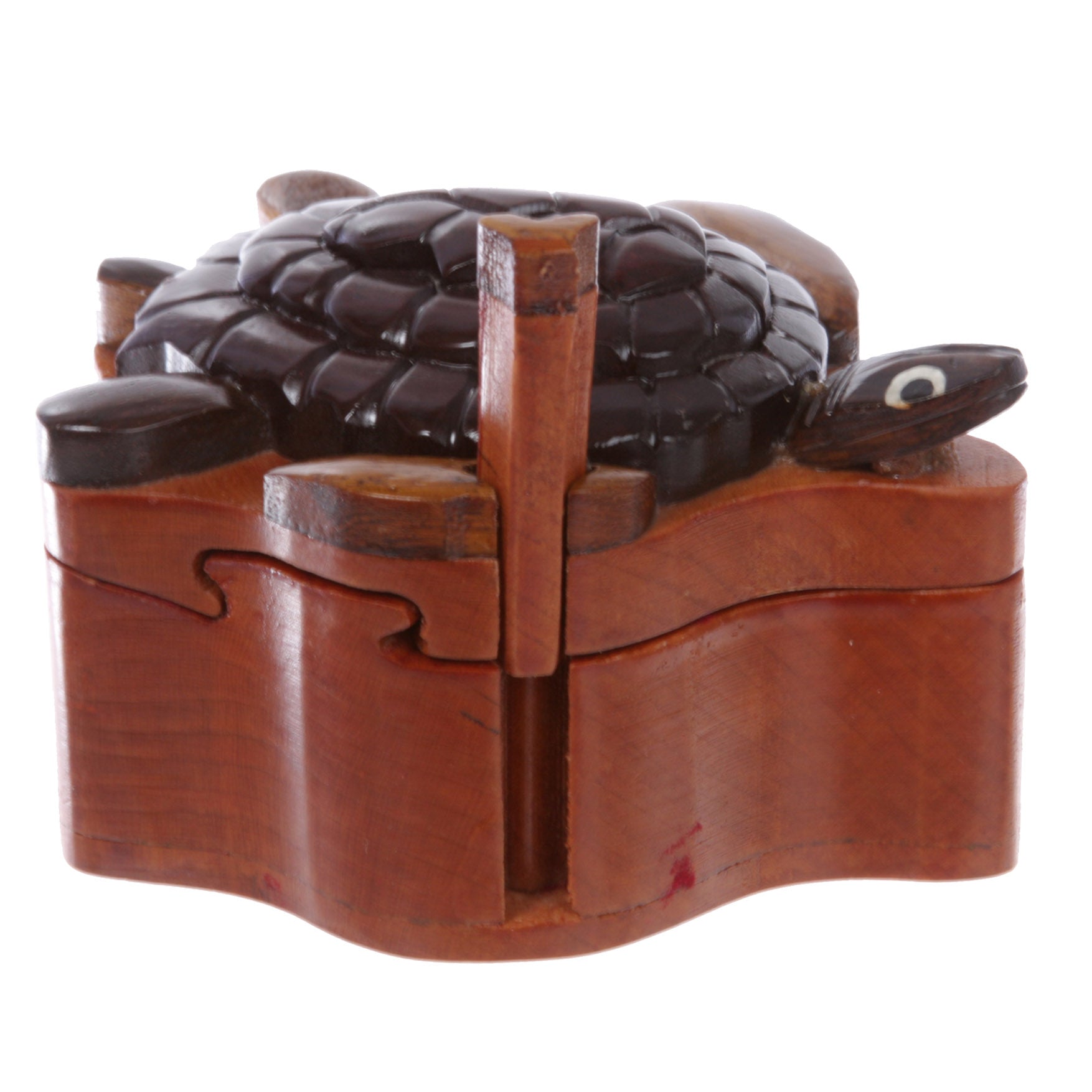 Handcrafted Wooden Animal Shape Secret Jewelry Puzzle Box - Turtle - OnlineBelts