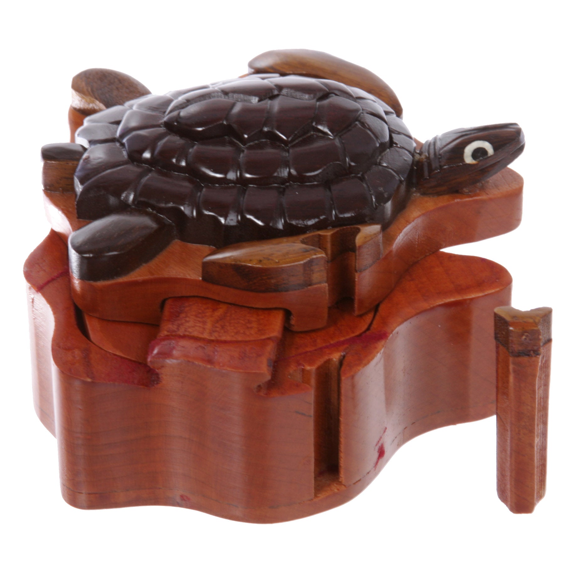 Handcrafted Wooden Animal Shape Secret Jewelry Puzzle Box - Turtle - OnlineBelts