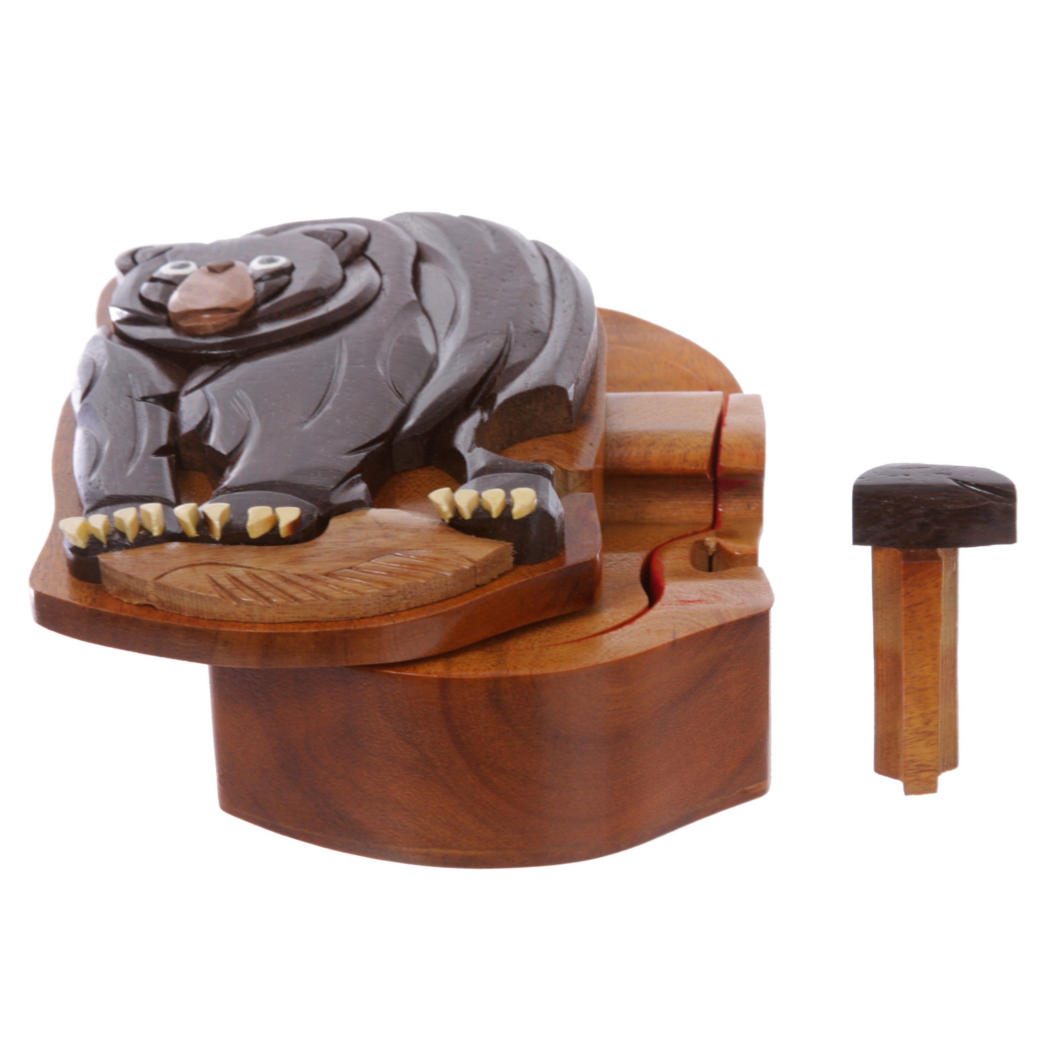 Handcrafted Wooden Animal Bear Shape Secret Jewelry Puzzle Box - Bear