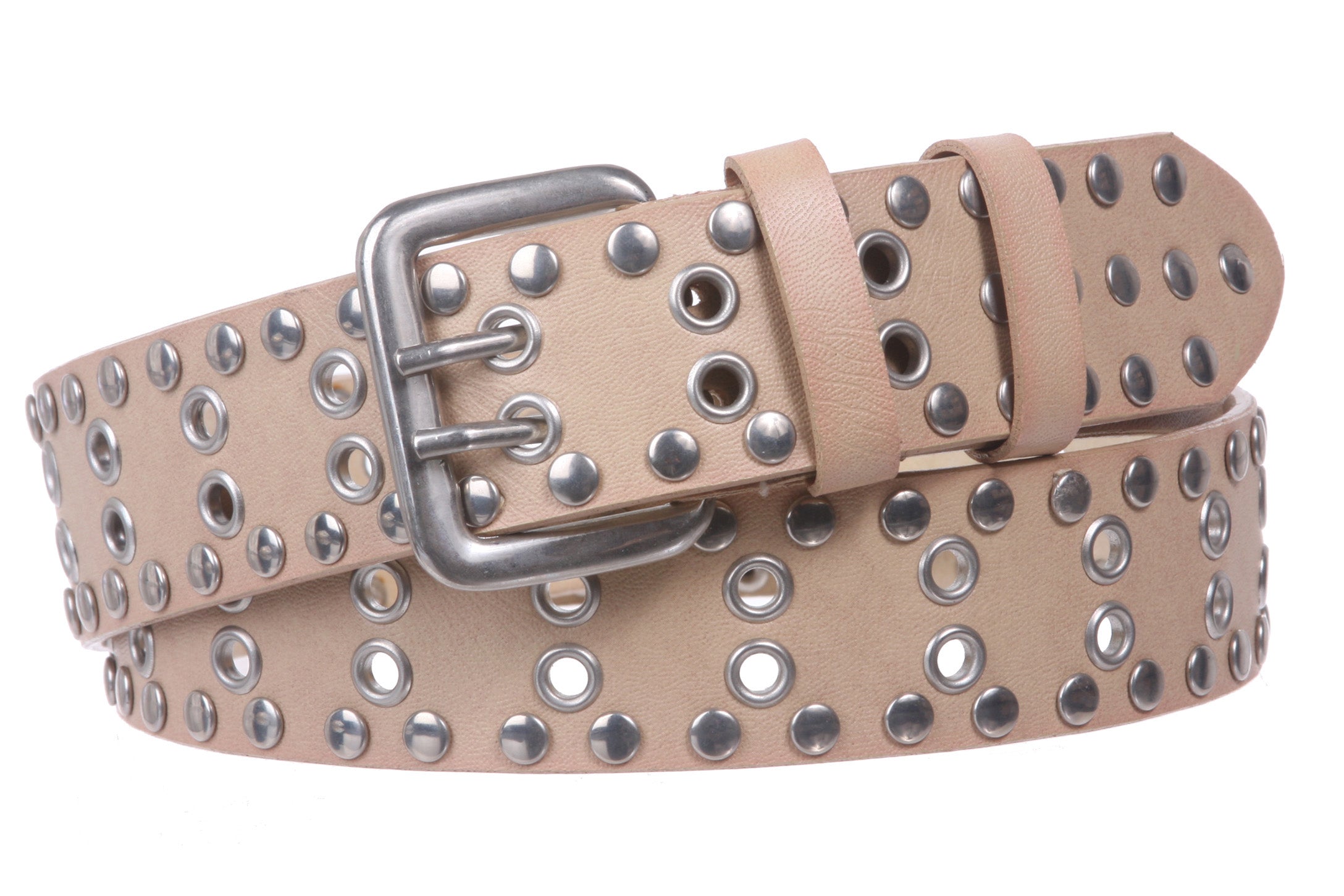 Two Row Grommets and circle studded Fashion Belt - OnlineBelts