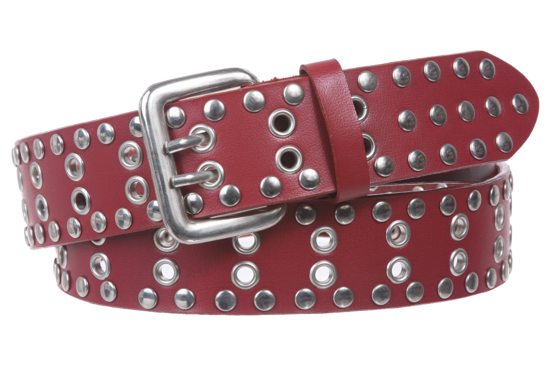 Two Row Grommets and circle studded Fashion Belt - OnlineBelts