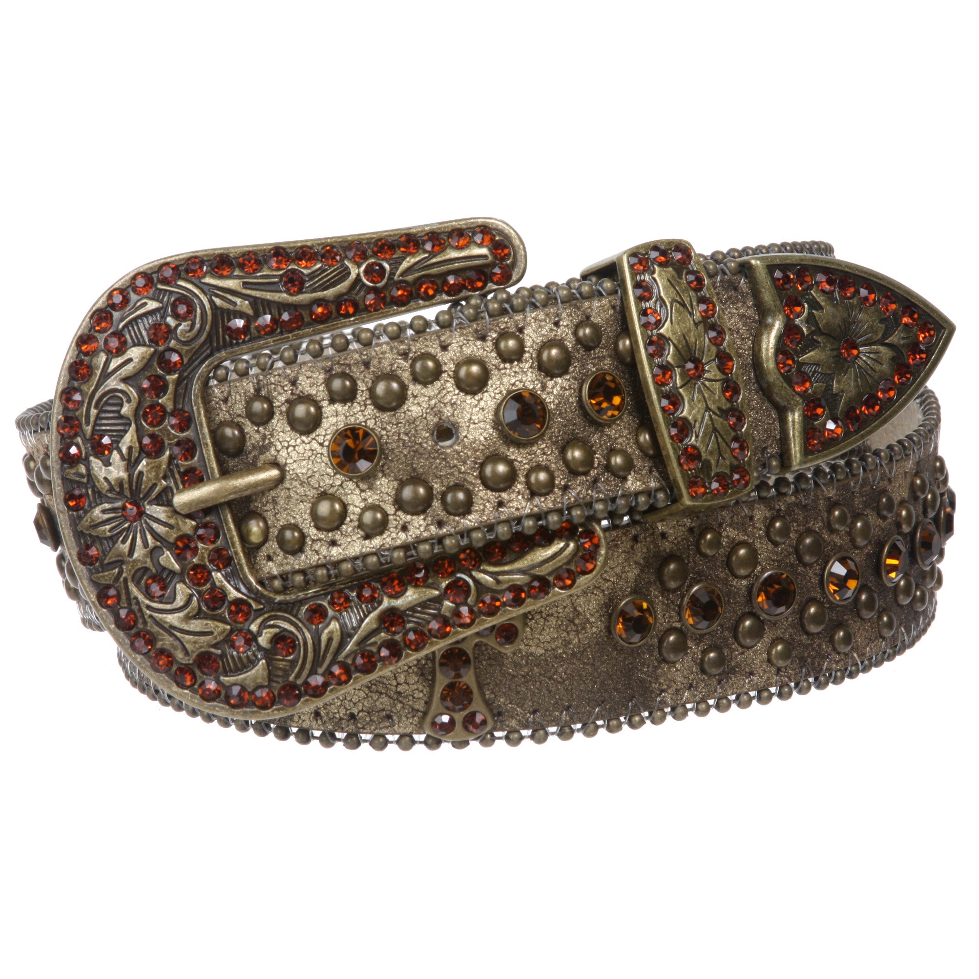 1 1/2" Snap On Western Rhinestone Cross Studded Faux Alligator Leather Belt - OnlineBelts