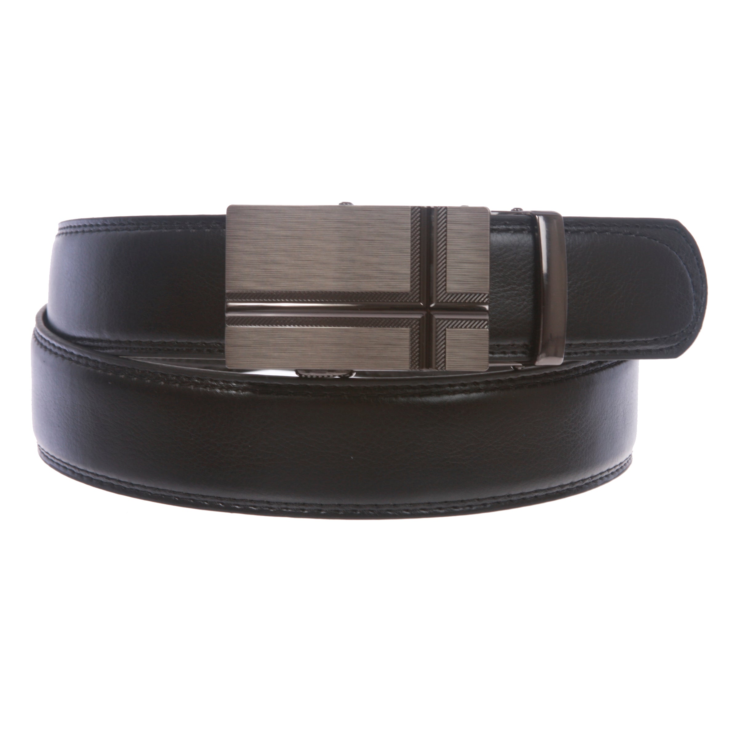 Men's Plain Leather Slide Ratchet Dress Belt with Automatic Buckle - OnlineBelts