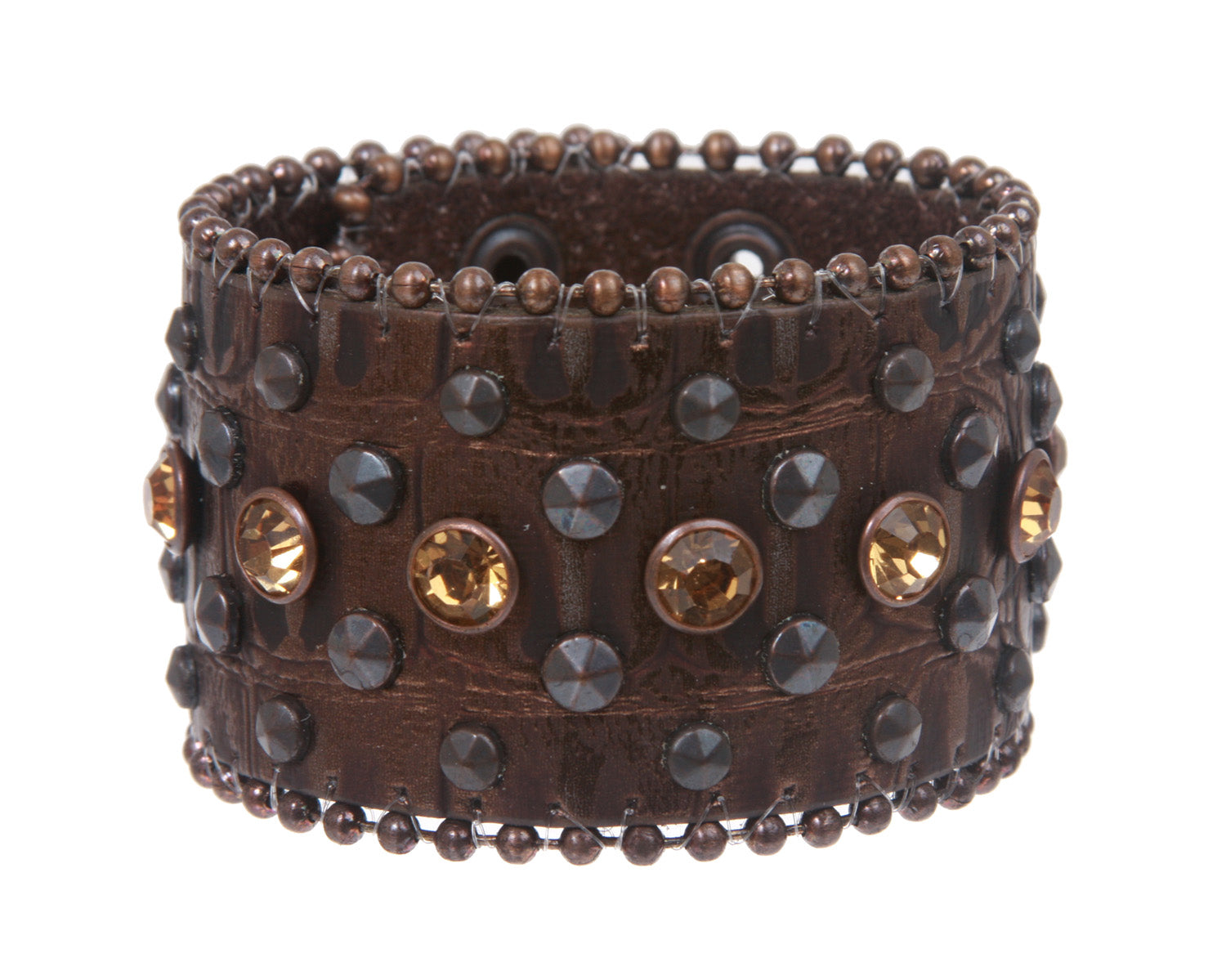 1 3/4" (45 mm) Alligator Rhinestone Studded Leather Wristband Bracelet