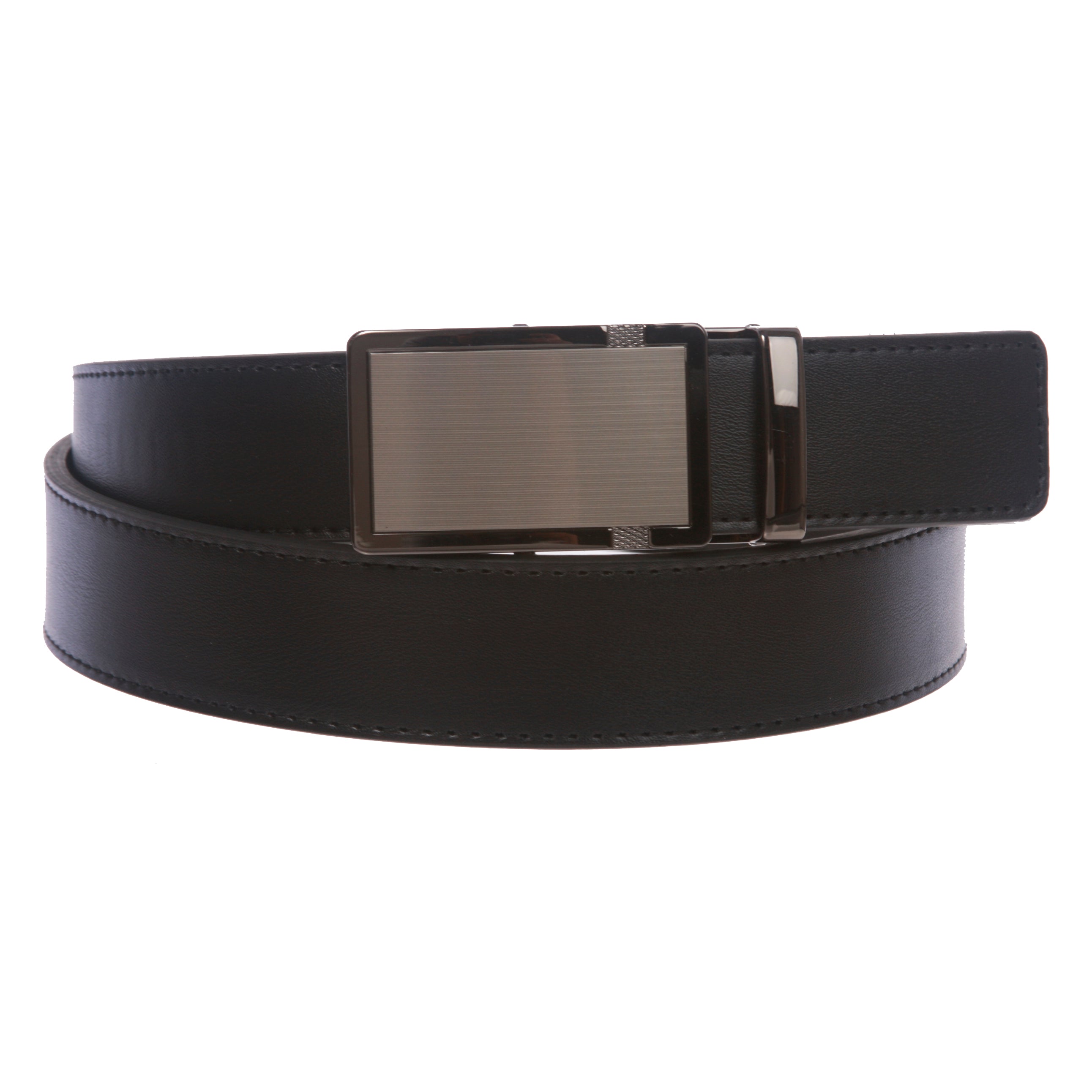 Men's Plain Leather Slide Ratchet Dress Belt with Automatic Buckle - OnlineBelts