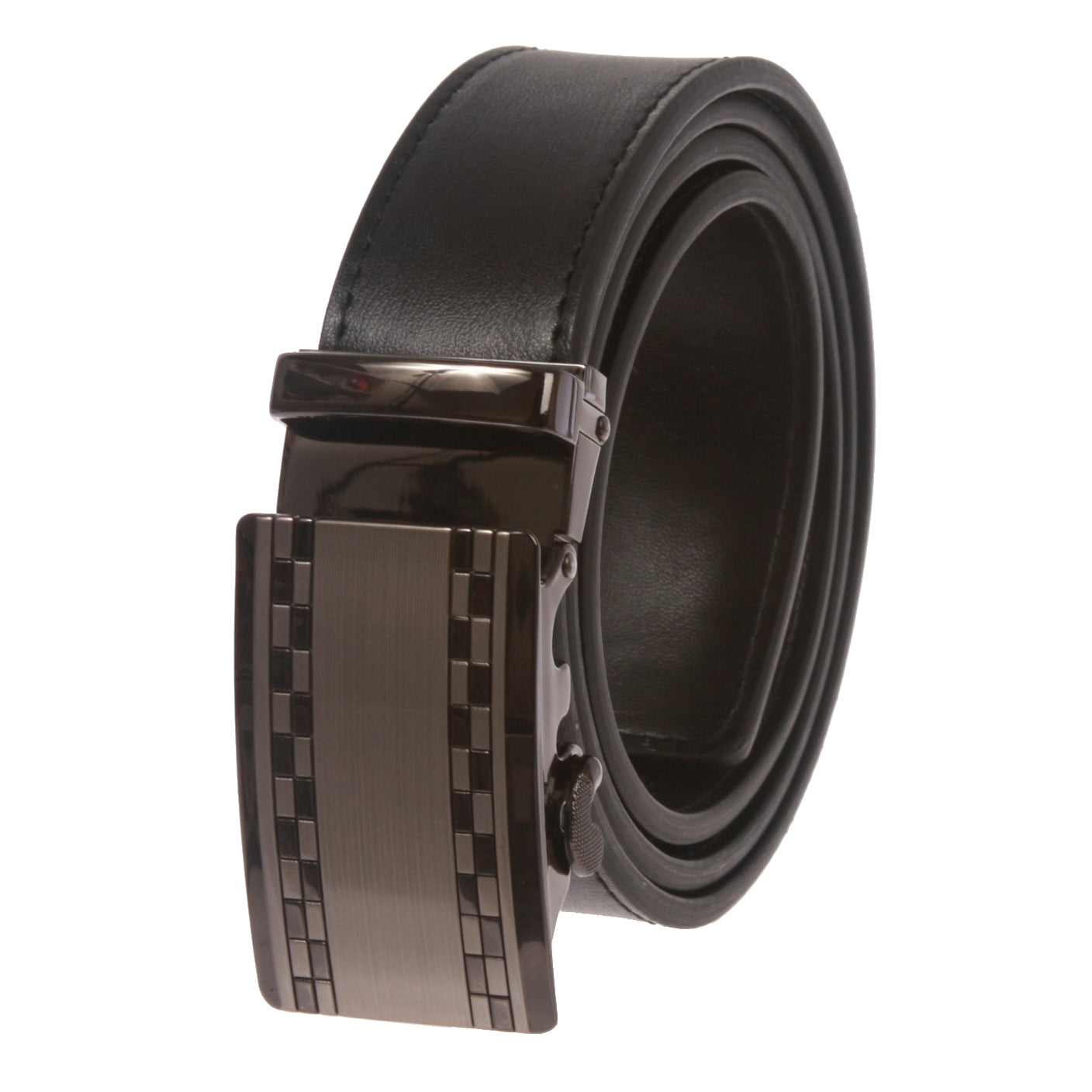 Men's Plain Leather Slide Ratchet Dress Belt with Automatic Buckle - OnlineBelts