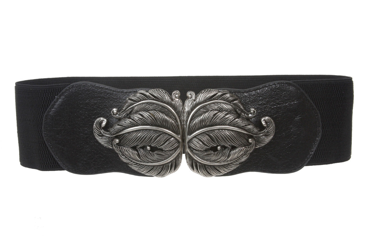 3" Wide High Waist Fashion Stretch Belt With Feather Shaped Buckle