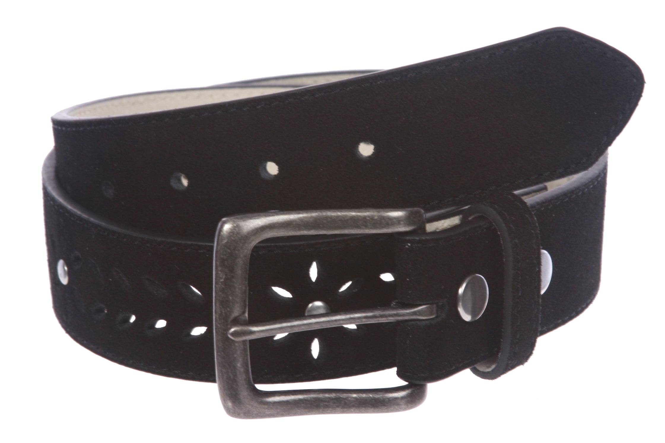 Women's 1 1/2" (38 mm) Snap on Suede Perforated Studded Leather Belt - OnlineBelts