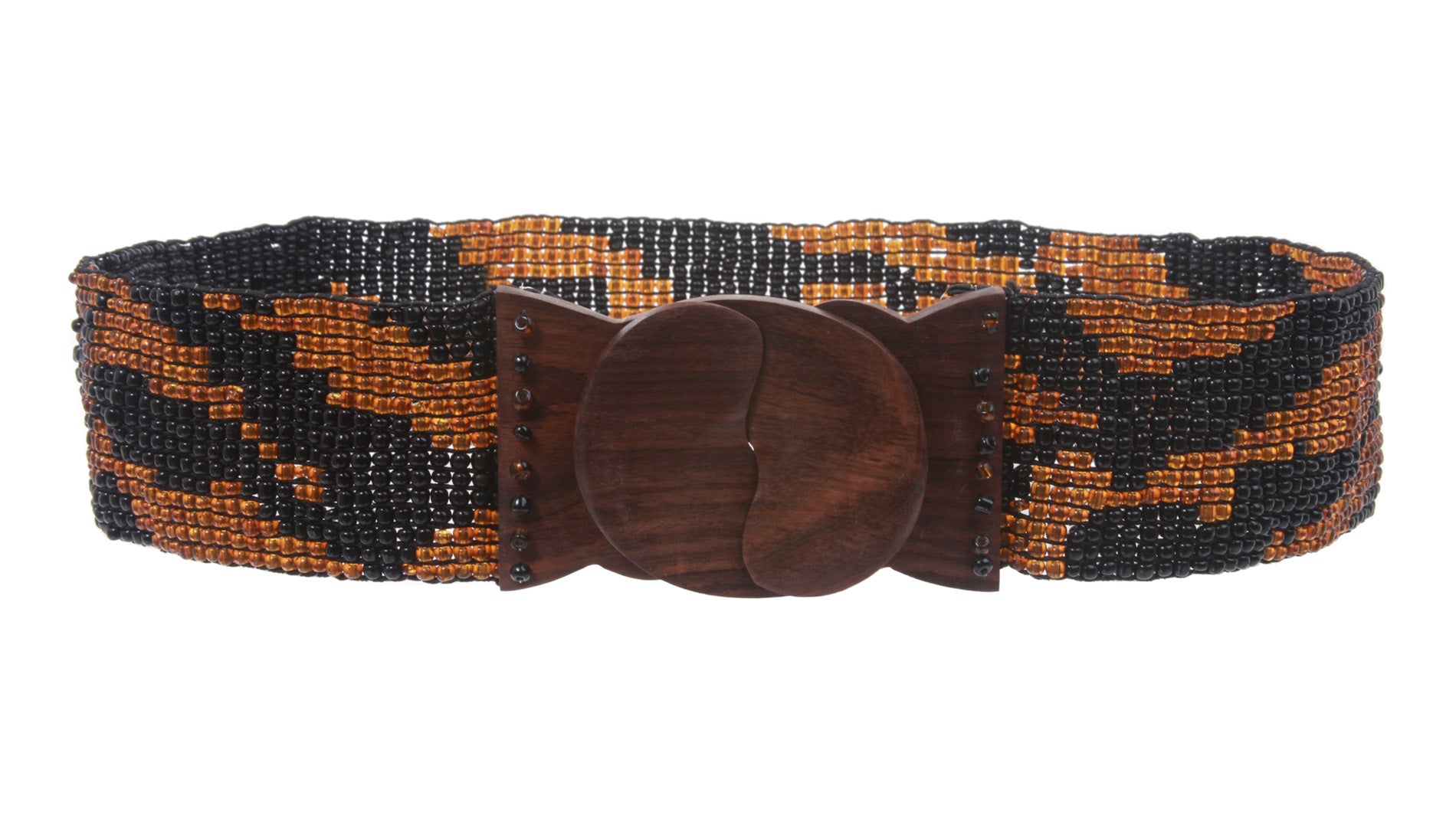 2 1/4" Beaded Stretch Belt with Polished Wood Buckle