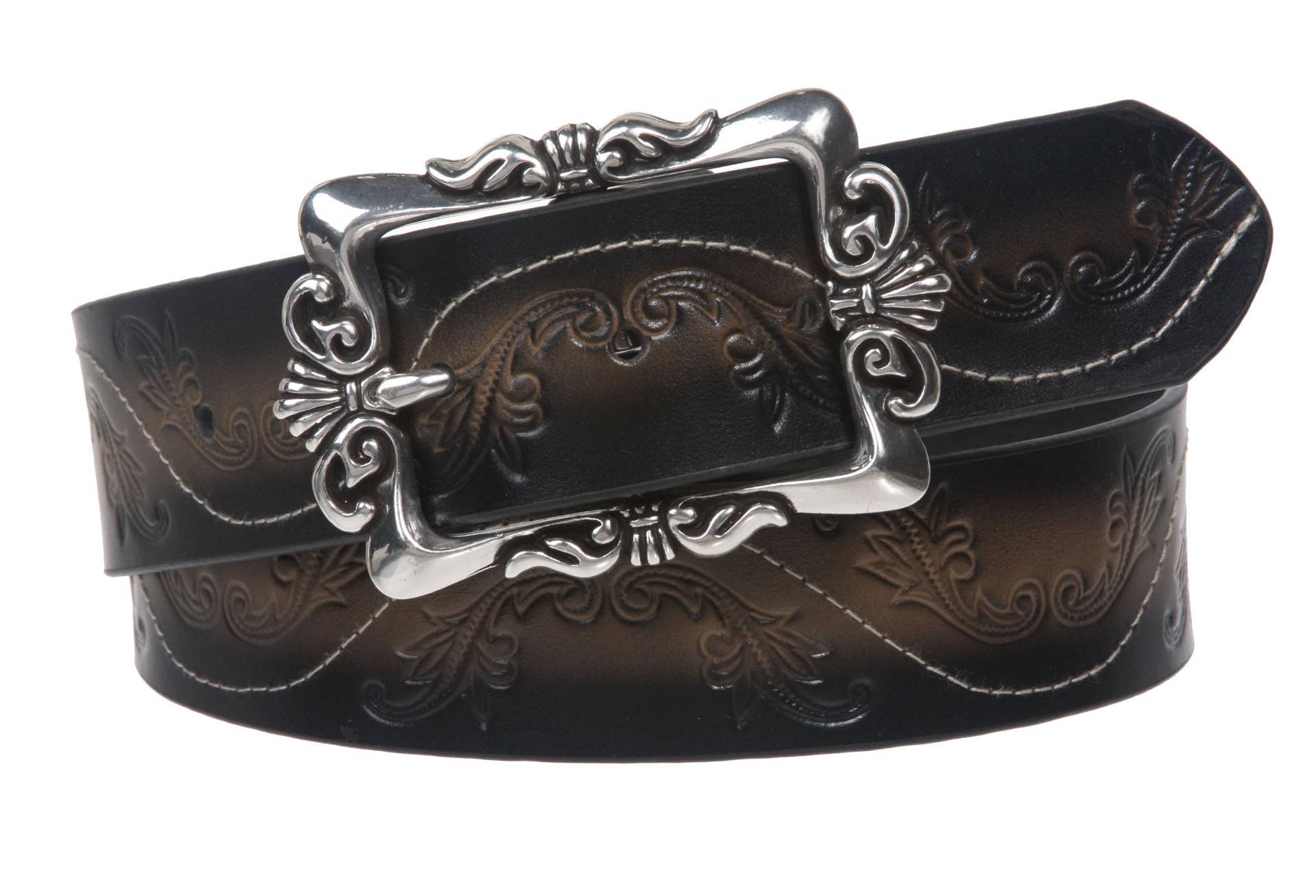 1 1/2" Snap On Two Tone Embossed Engraving Rectangular Belt - OnlineBelts
