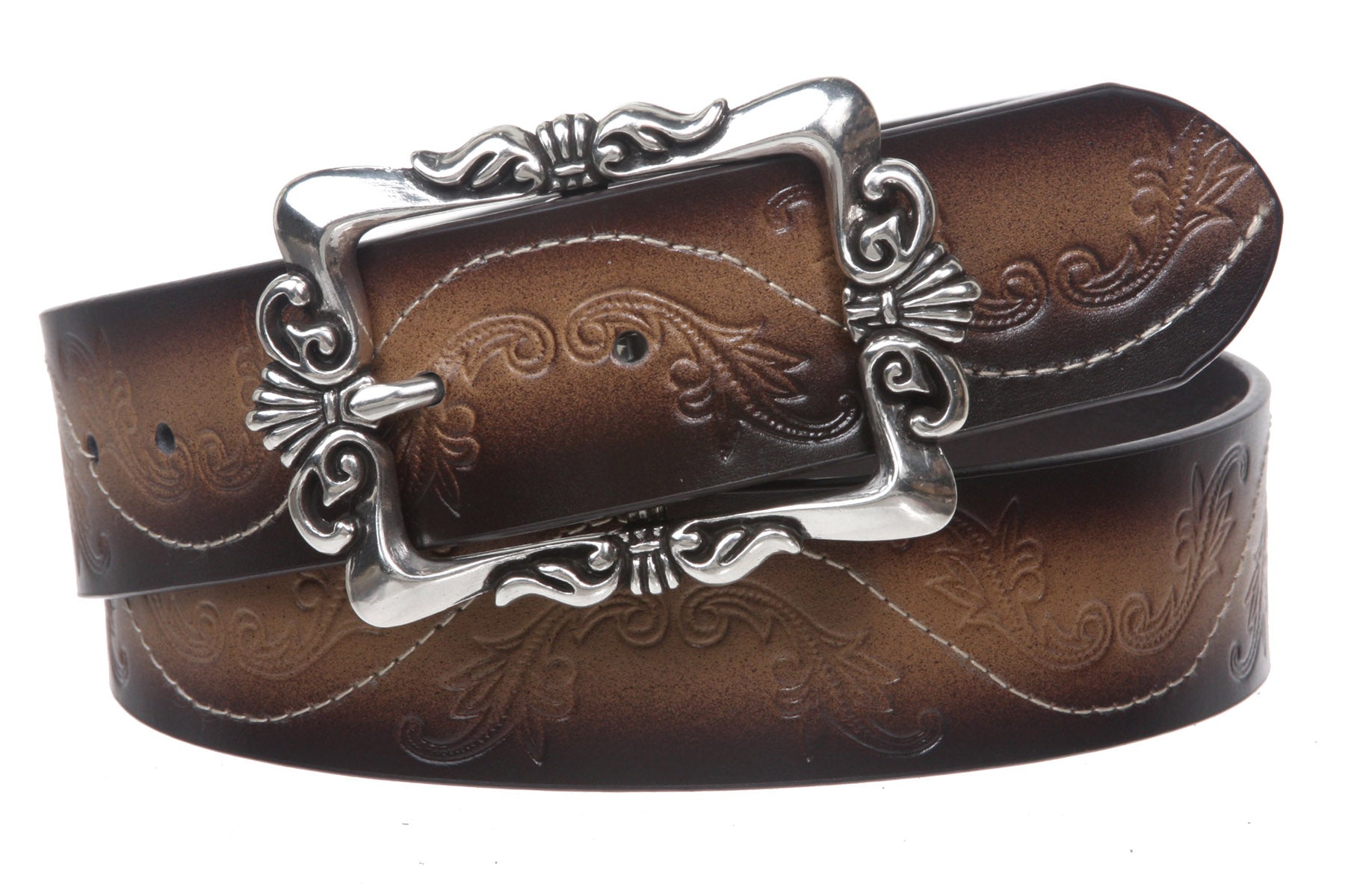 1 1/2" Snap On Two Tone Embossed Engraving Rectangular Belt - OnlineBelts