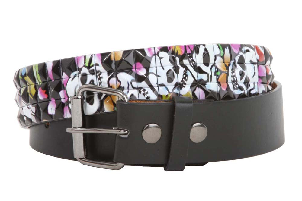 Snap On 1 1/2" Printed Gun Skull Punk Rock Studded Belt - OnlineBelts