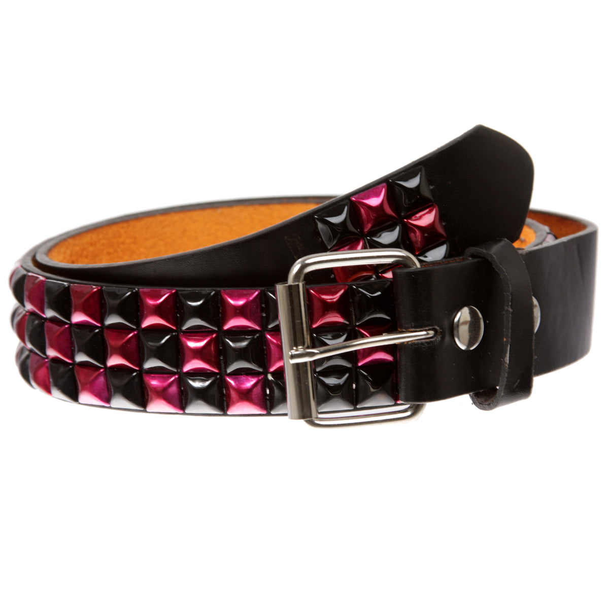 Snap On 1 1/2" Wine & Black Checkerboard Punk Rock Studded Belt - OnlineBelts