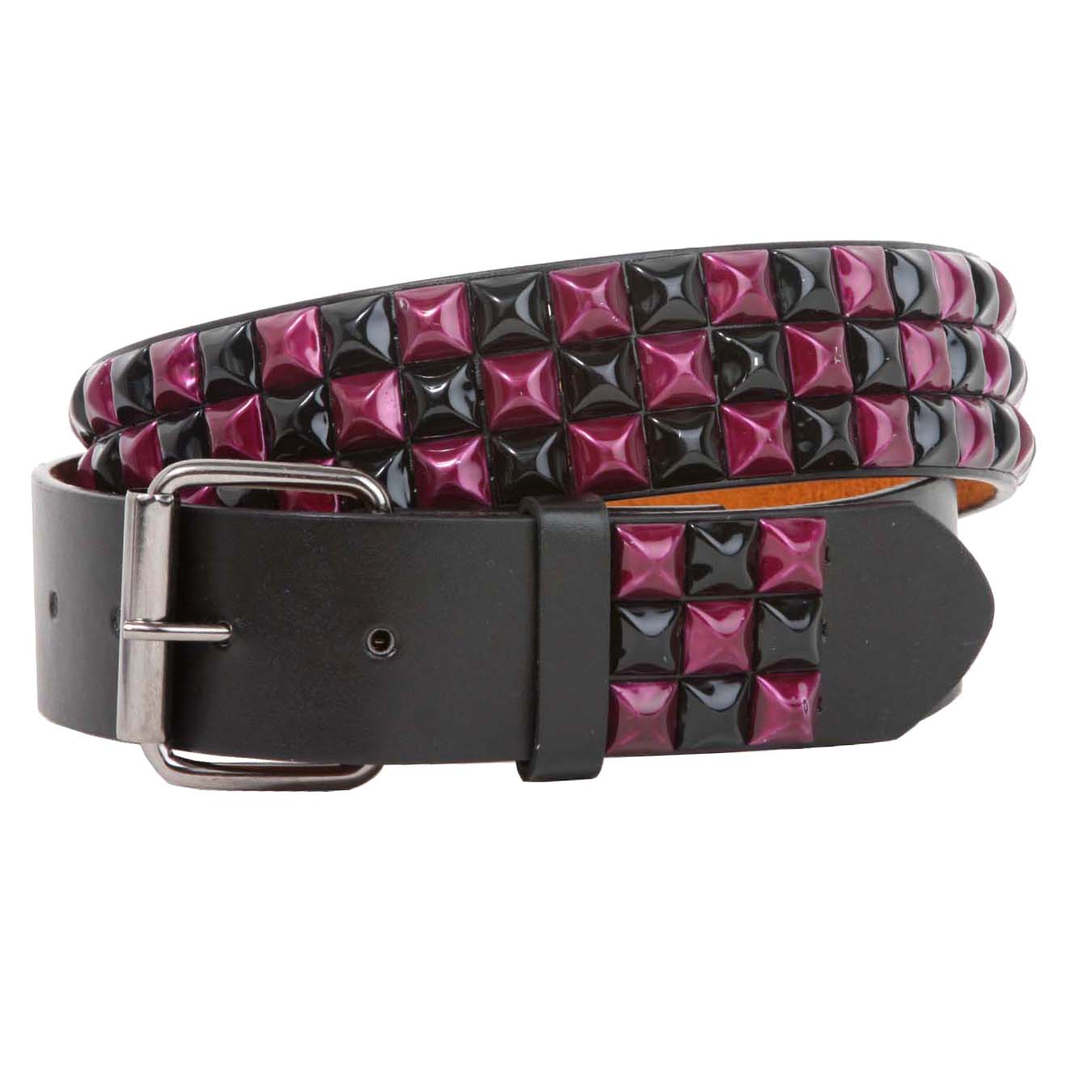 Snap On 1 1/2" Wine & Black Checkerboard Punk Rock Studded Belt - OnlineBelts