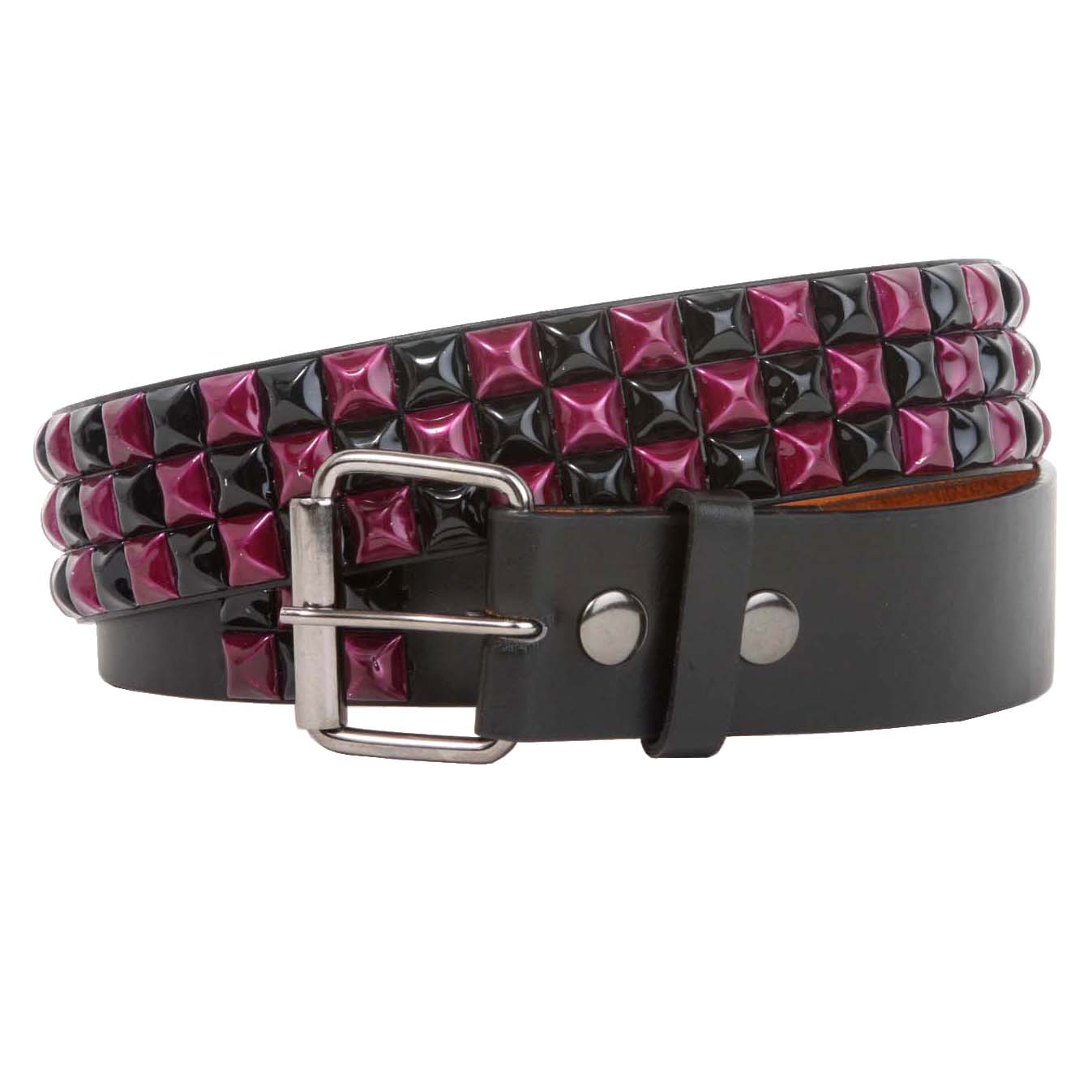 Snap On 1 1/2" Wine & Black Checkerboard Punk Rock Studded Belt - OnlineBelts