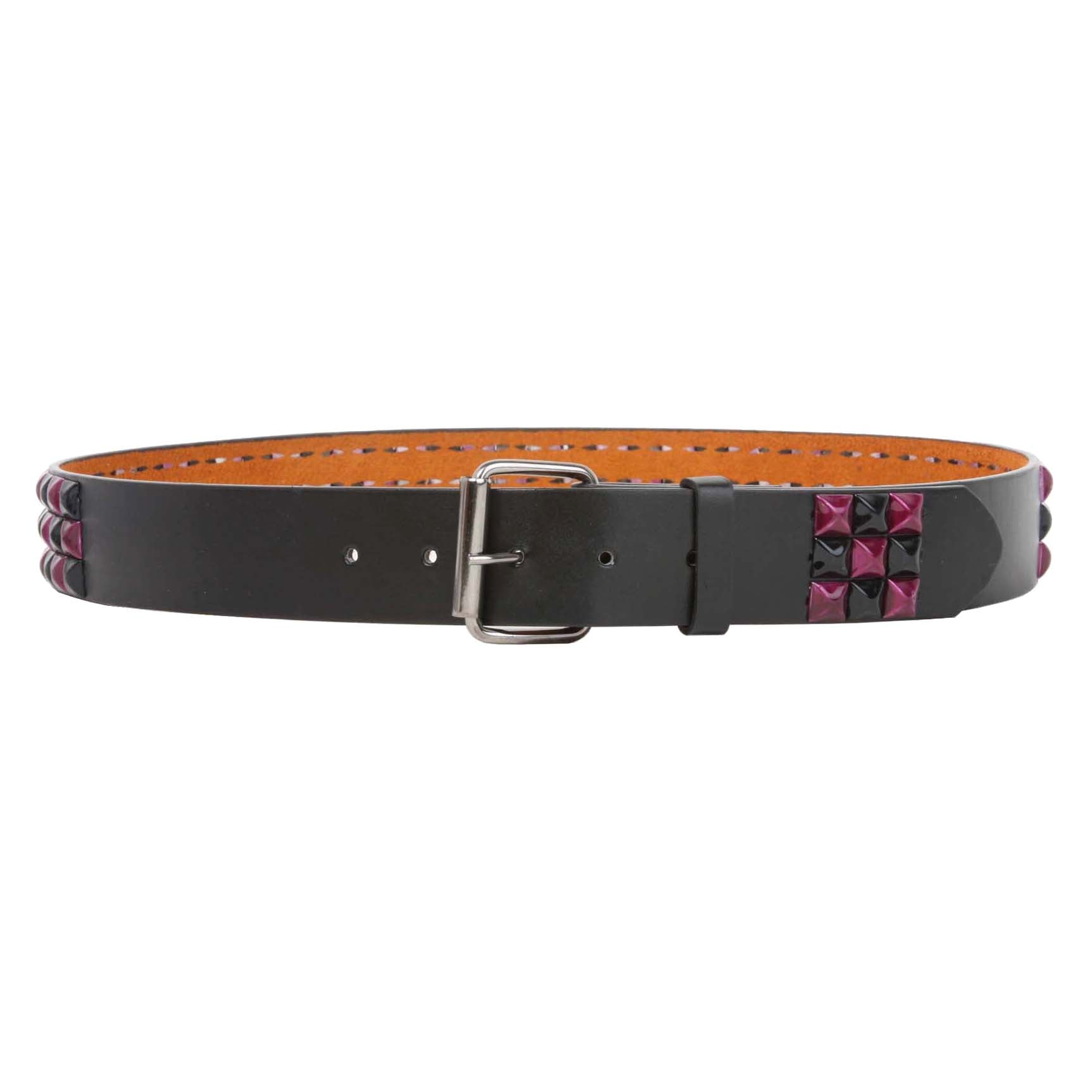 Snap On 1 1/2" Wine & Black Checkerboard Punk Rock Studded Belt - OnlineBelts