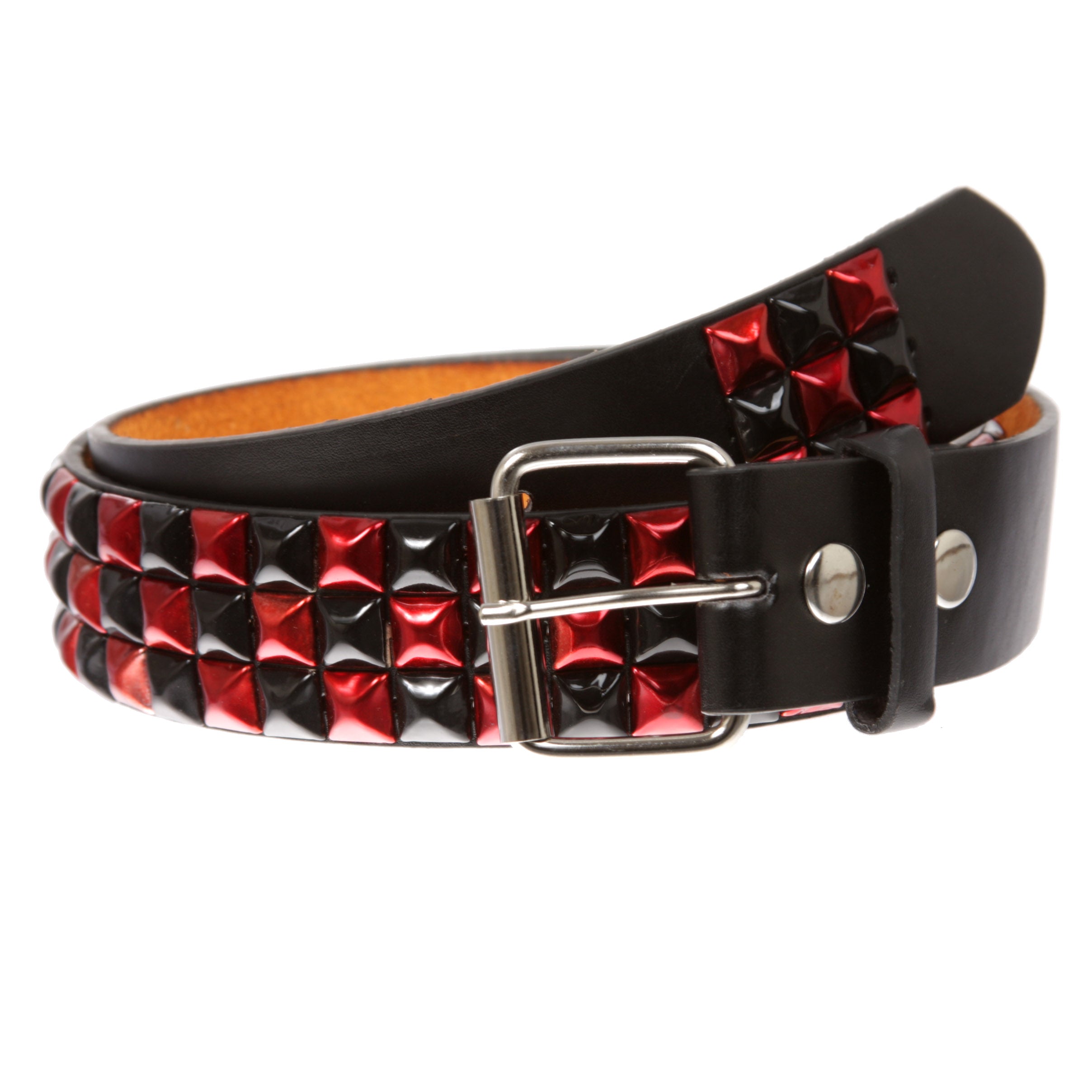 Snap On Punk Rock Black & Red Studded Leather Belt - OnlineBelts