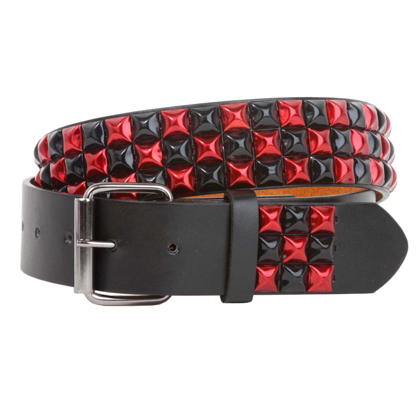 Snap On Punk Rock Black & Red Studded Leather Belt - OnlineBelts