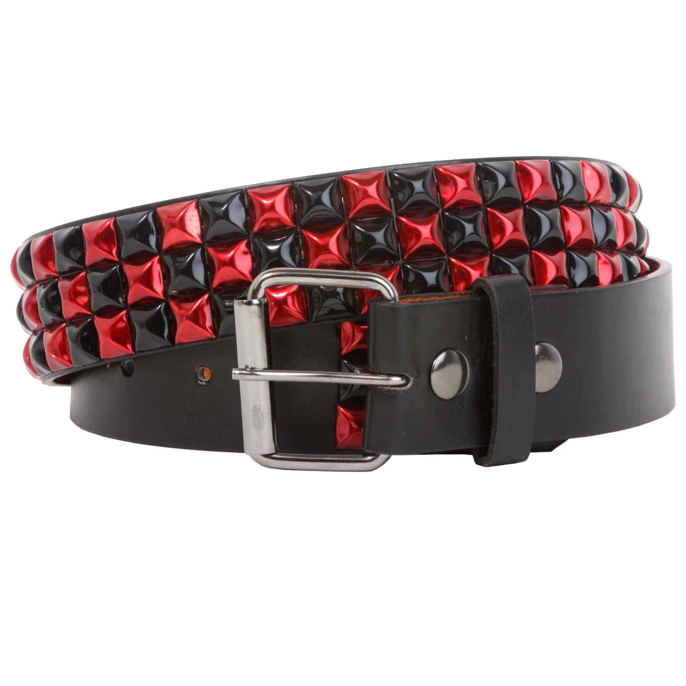 Snap On Punk Rock Black & Red Studded Leather Belt - OnlineBelts
