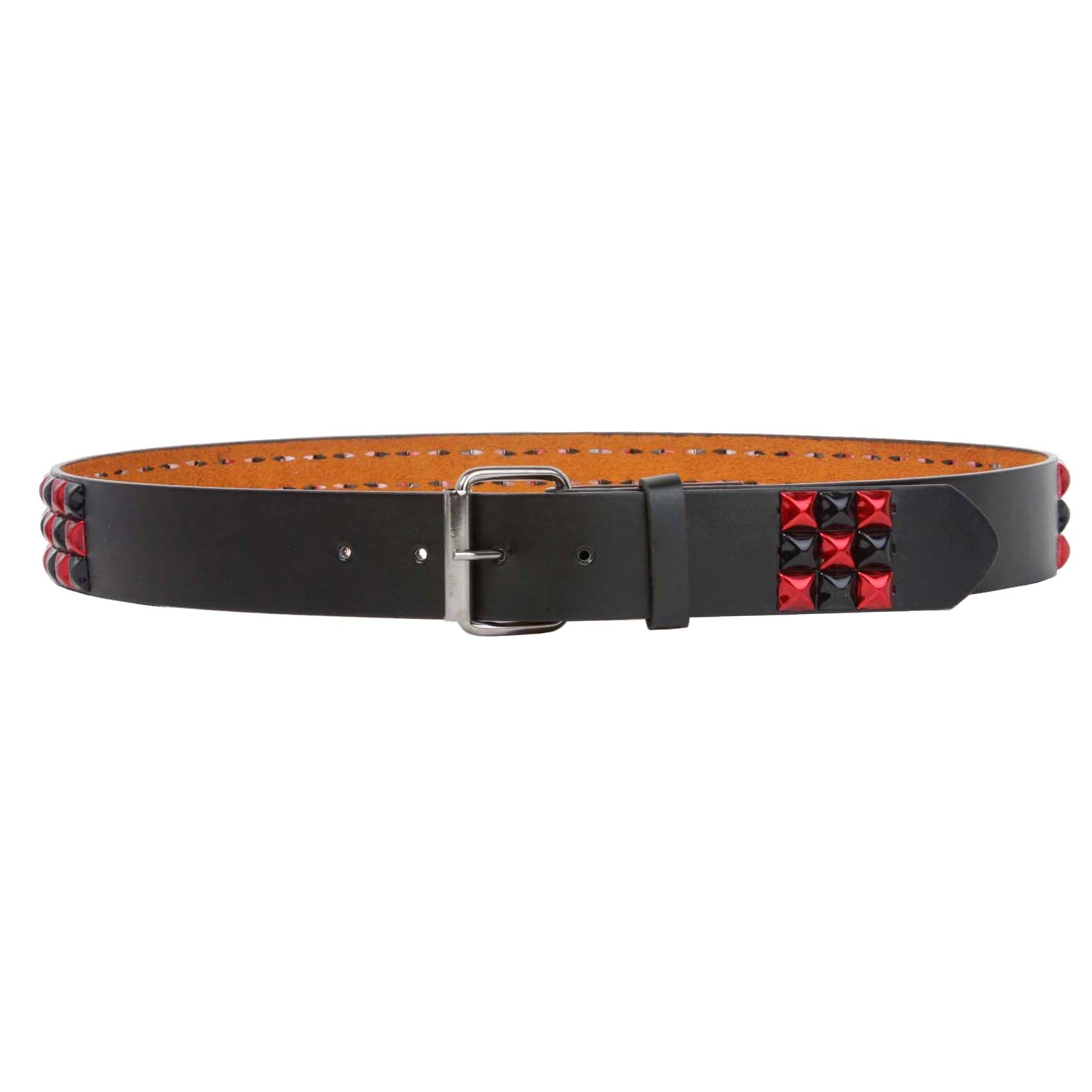 Snap On Punk Rock Black & Red Studded Leather Belt - OnlineBelts