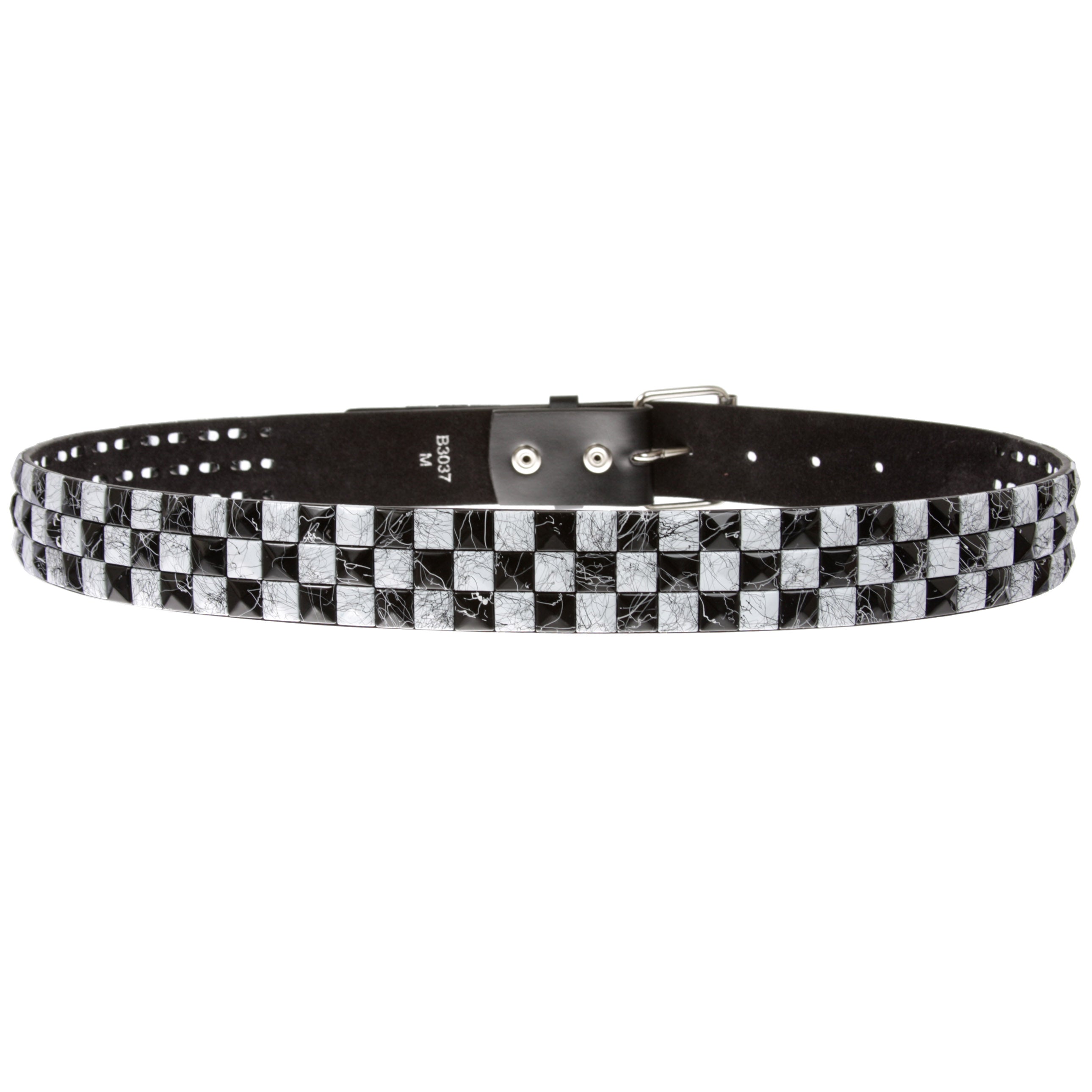 Snap On 1 1/2" White & Black Checkerboard Punk Rock Studded Belt