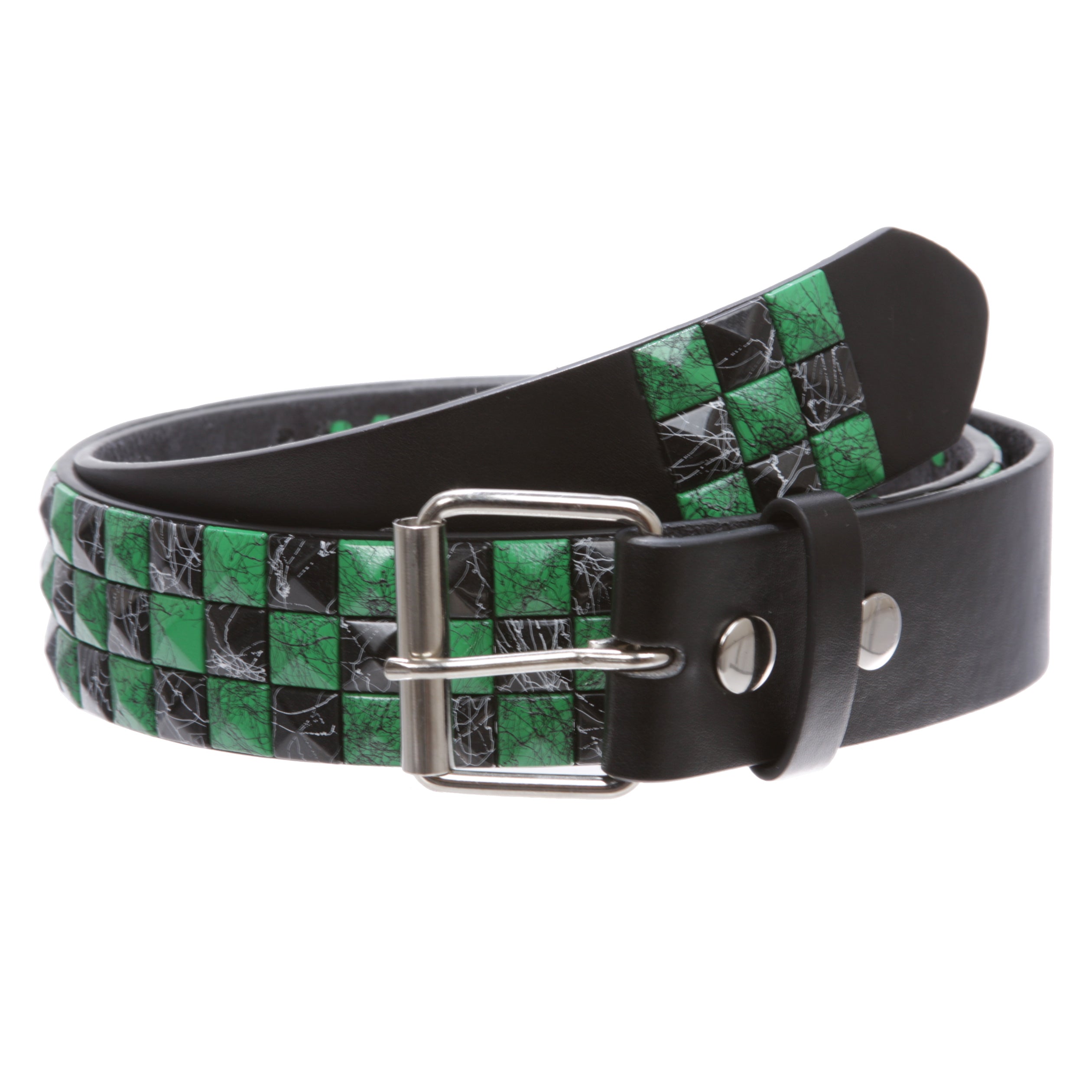 Snap On 1 1/2"-38mm Checkerboard Punk Rock Studded Belt - OnlineBelts