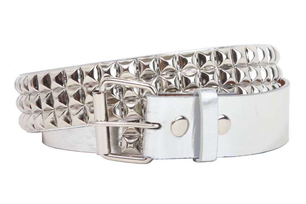 Snap On 1 1/2" Metallic Silver Punk Rock Studded Belt - OnlineBelts