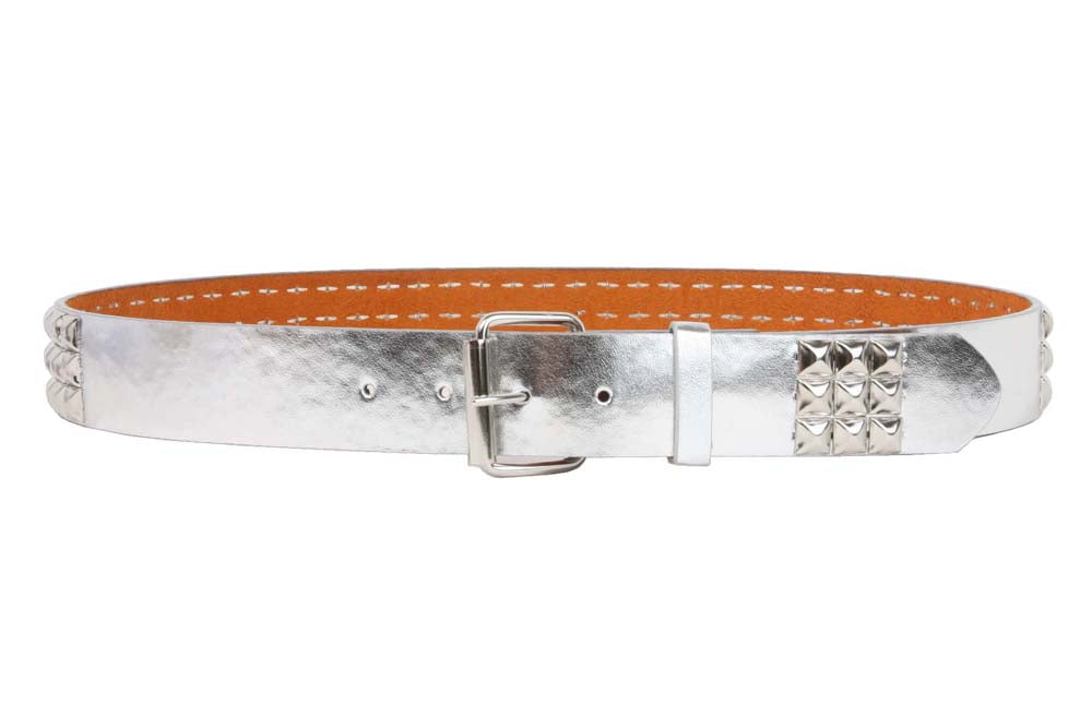 Snap On 1 1/2" Metallic Silver Punk Rock Studded Belt - OnlineBelts