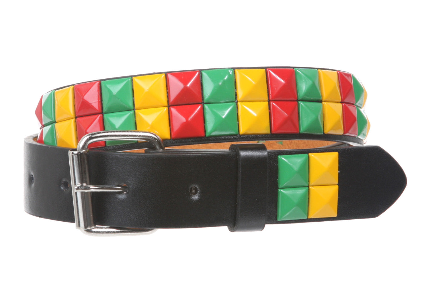 Kids 1" Snap On Punk Rock Multi Color Star Studded Checkerboard Leather Belt