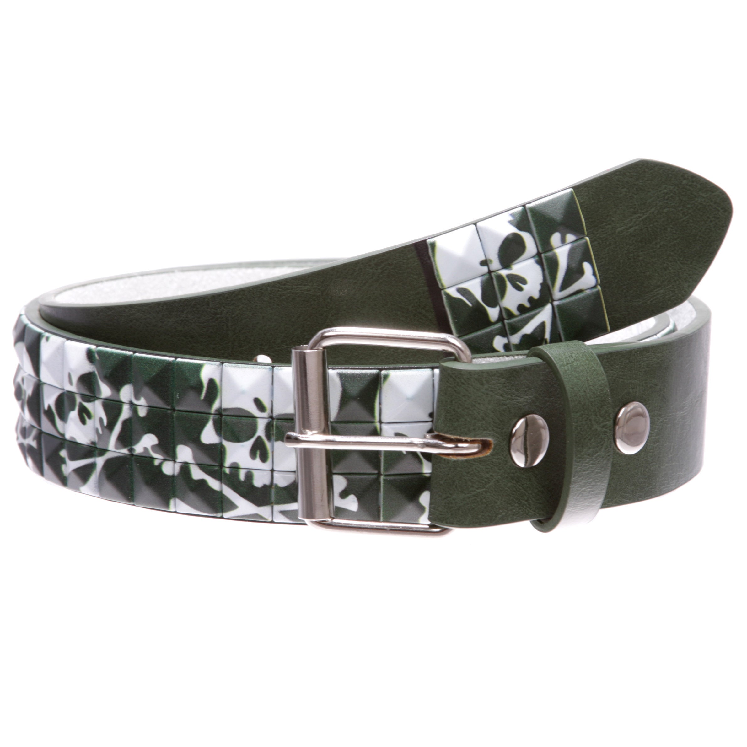 Snap On 1 1/2" Skull & Cross Bone Printed Punk Rock Studded Belt - OnlineBelts