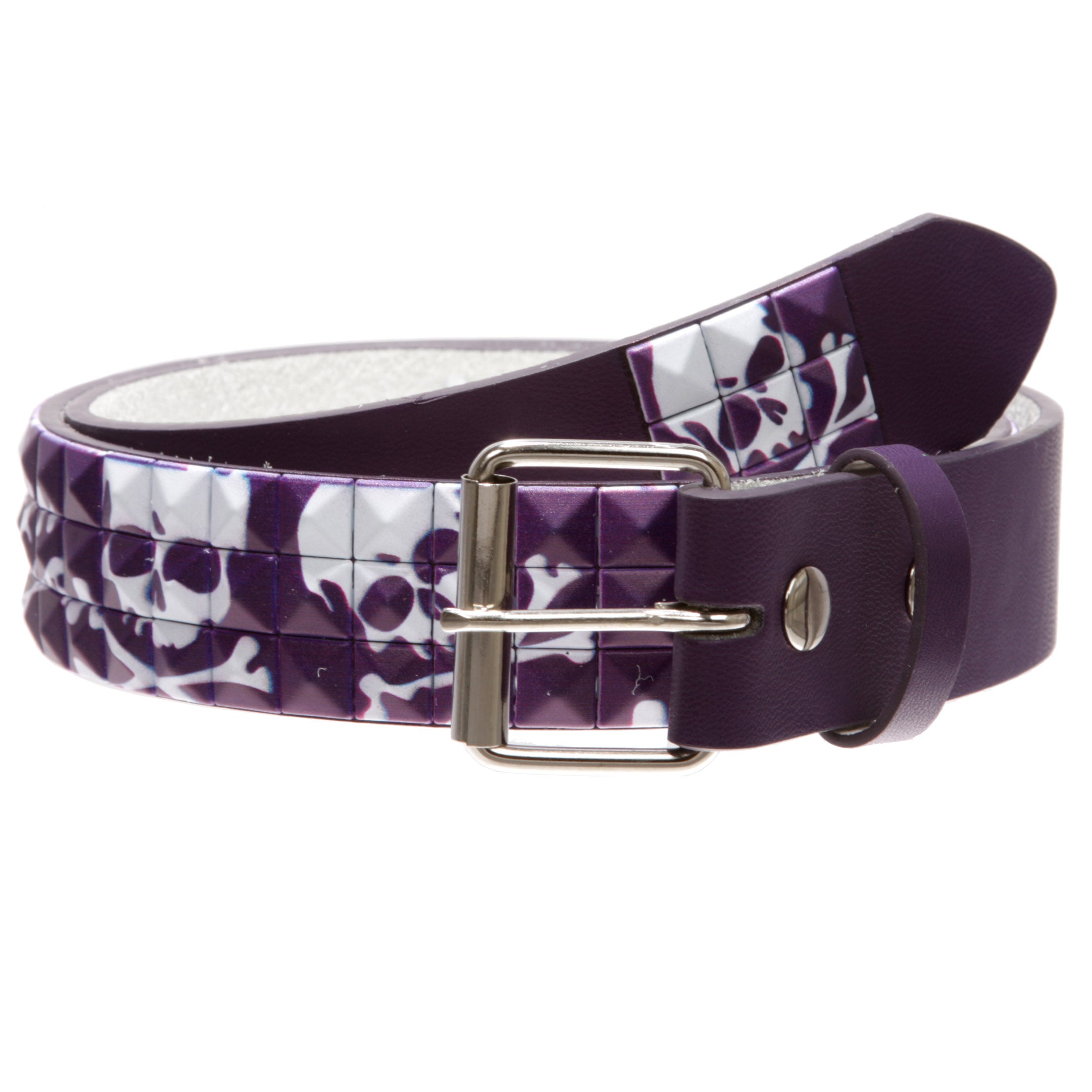 Snap On 1 1/2" Skull & Cross Bone Printed Punk Rock Studded Belt - OnlineBelts