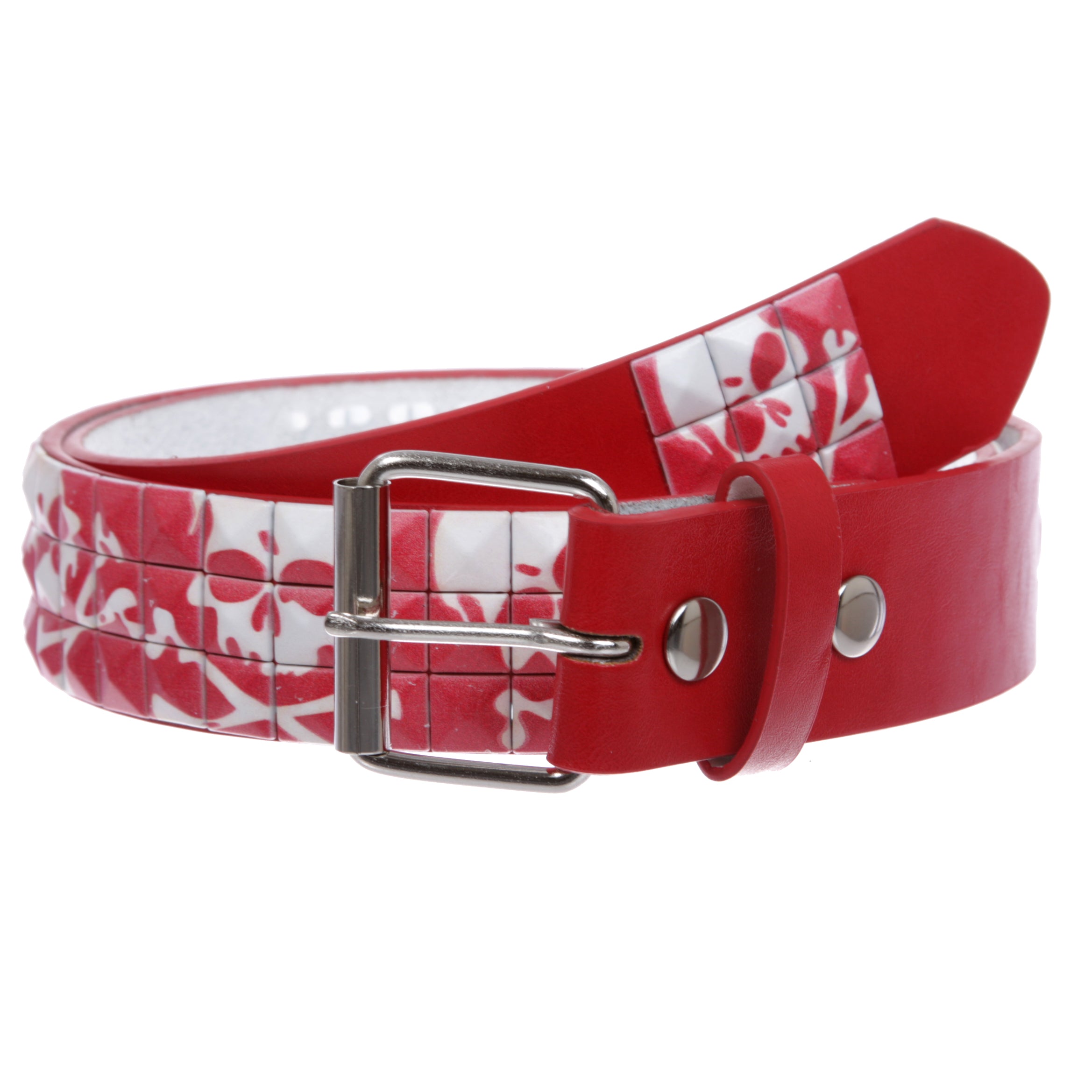 Snap On 1 1/2" Skull & Cross Bone Printed Punk Rock Studded Belt - OnlineBelts