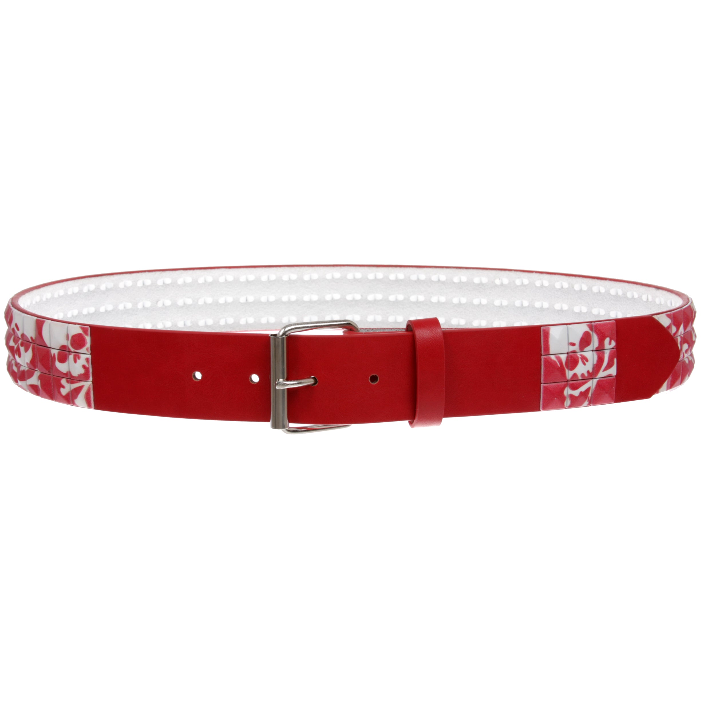 Snap On 1 1/2" Skull & Cross Bone Printed Punk Rock Studded Belt - OnlineBelts