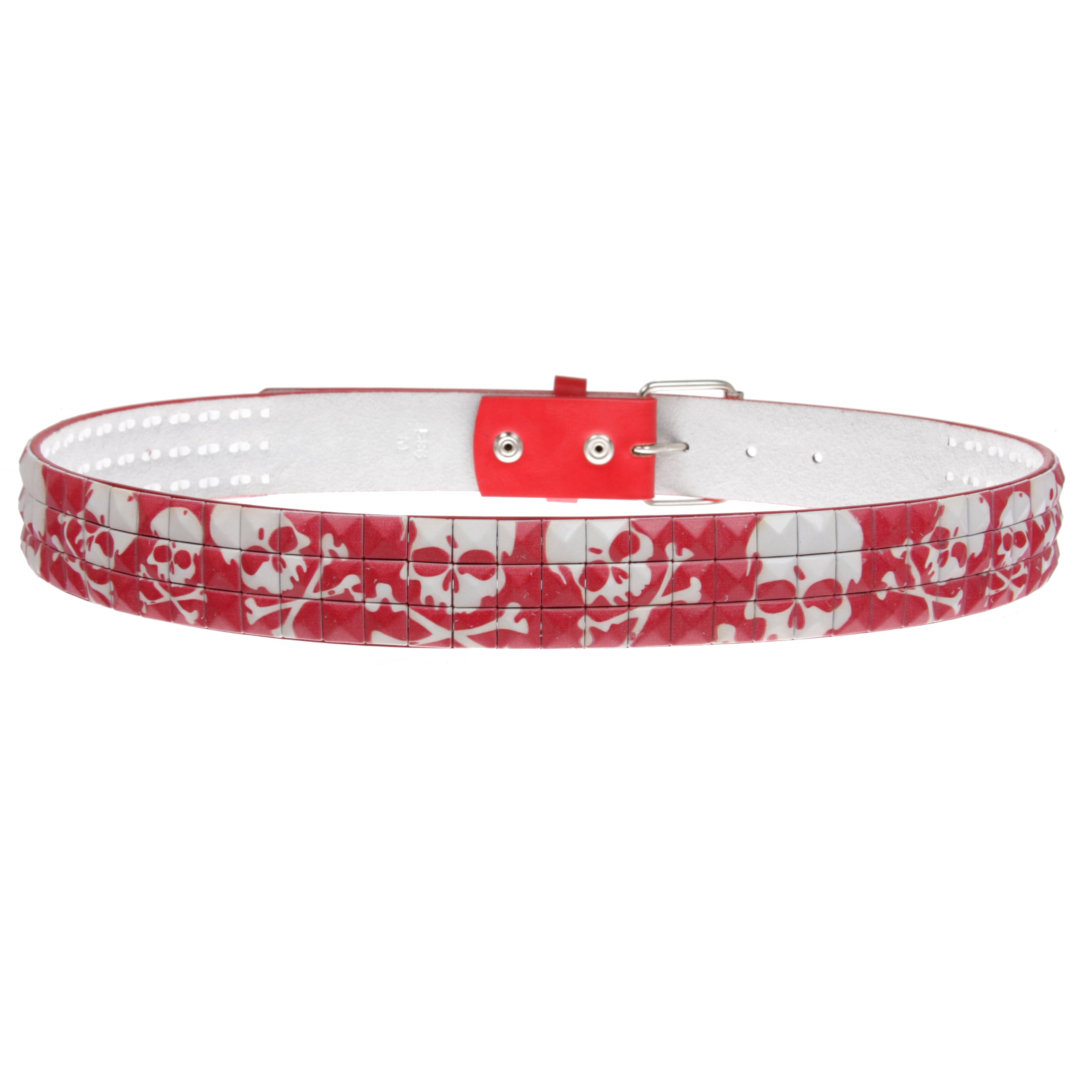 Snap On 1 1/2" Skull & Cross Bone Printed Punk Rock Studded Belt - OnlineBelts