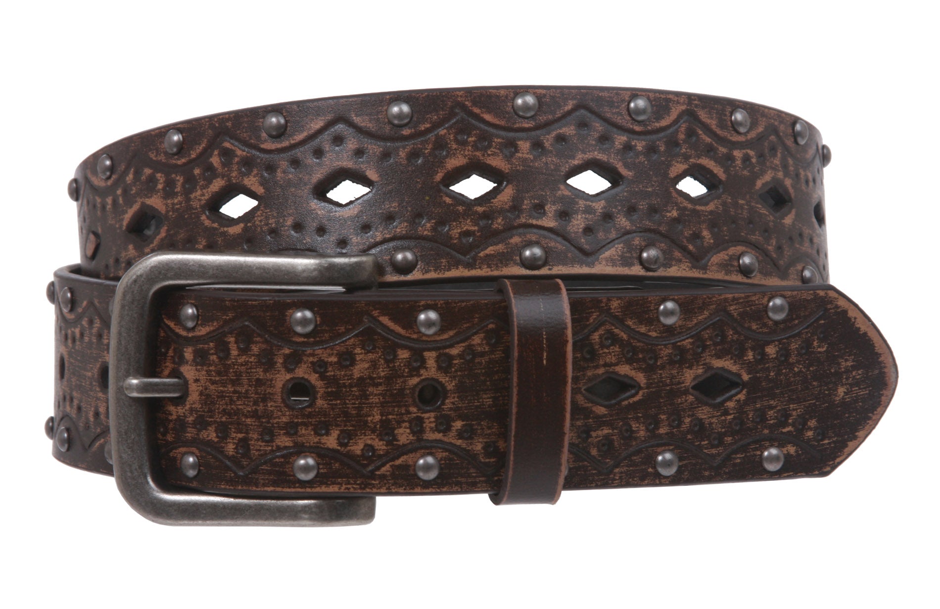 Snap on Studded Vintage Embossed Jean belt - OnlineBelts