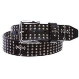1 1/2" Snap On Riveted Christian Religious Cross and Circle Studded Leather Belt