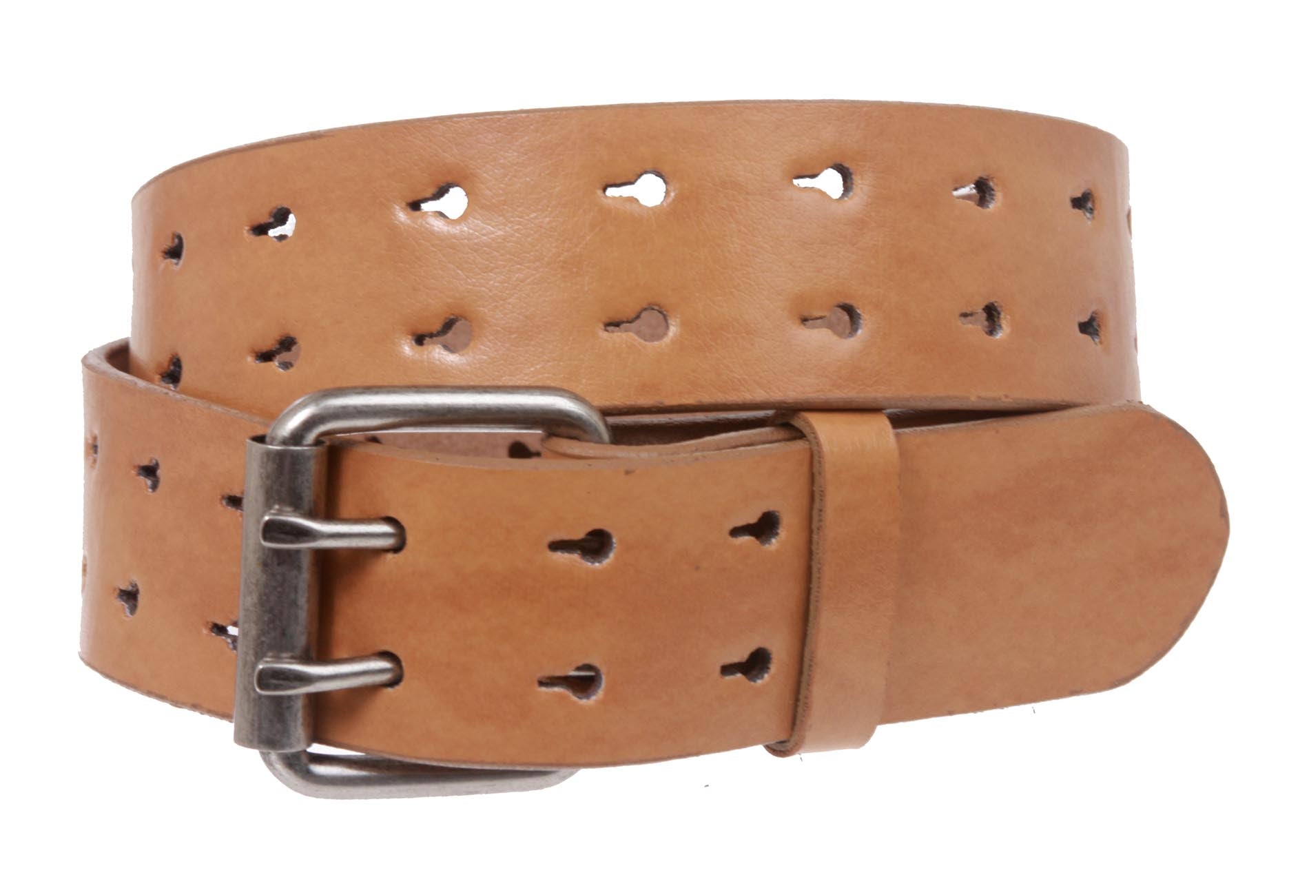 Snap On Two Row Cut-out Holes Leather Belt - OnlineBelts