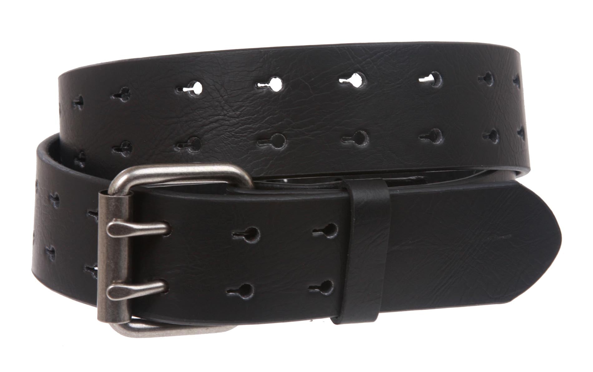 Snap On Two Row Cut-out Holes Leather Belt - OnlineBelts
