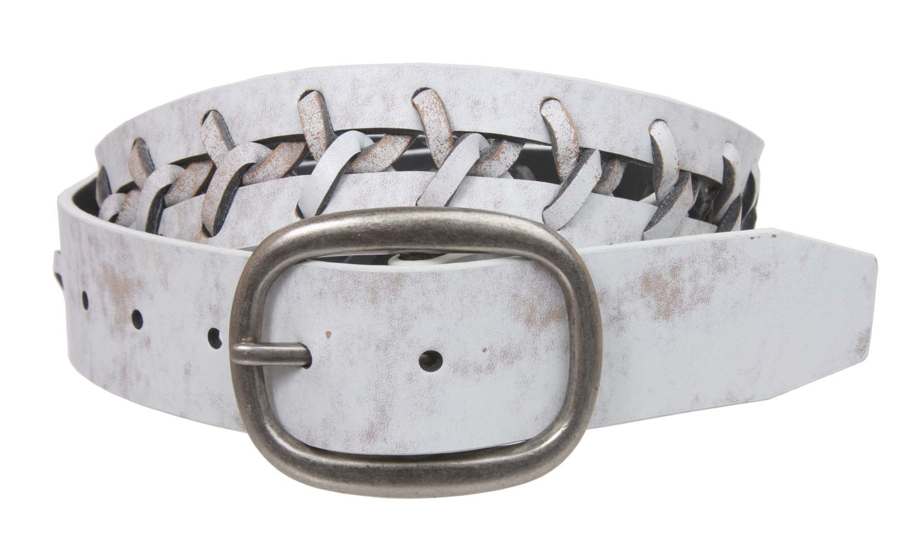 1 1/2" (38 mm) Snap On Oval Buckle Braided Leather Jean Belt - OnlineBelts