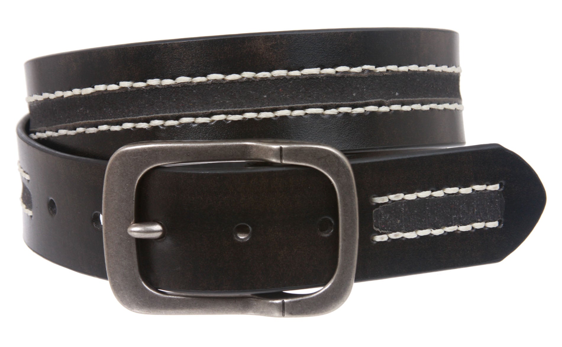 Snap on Antique Silver Hardware Vintage Leather Jean Belt - OnlineBelts