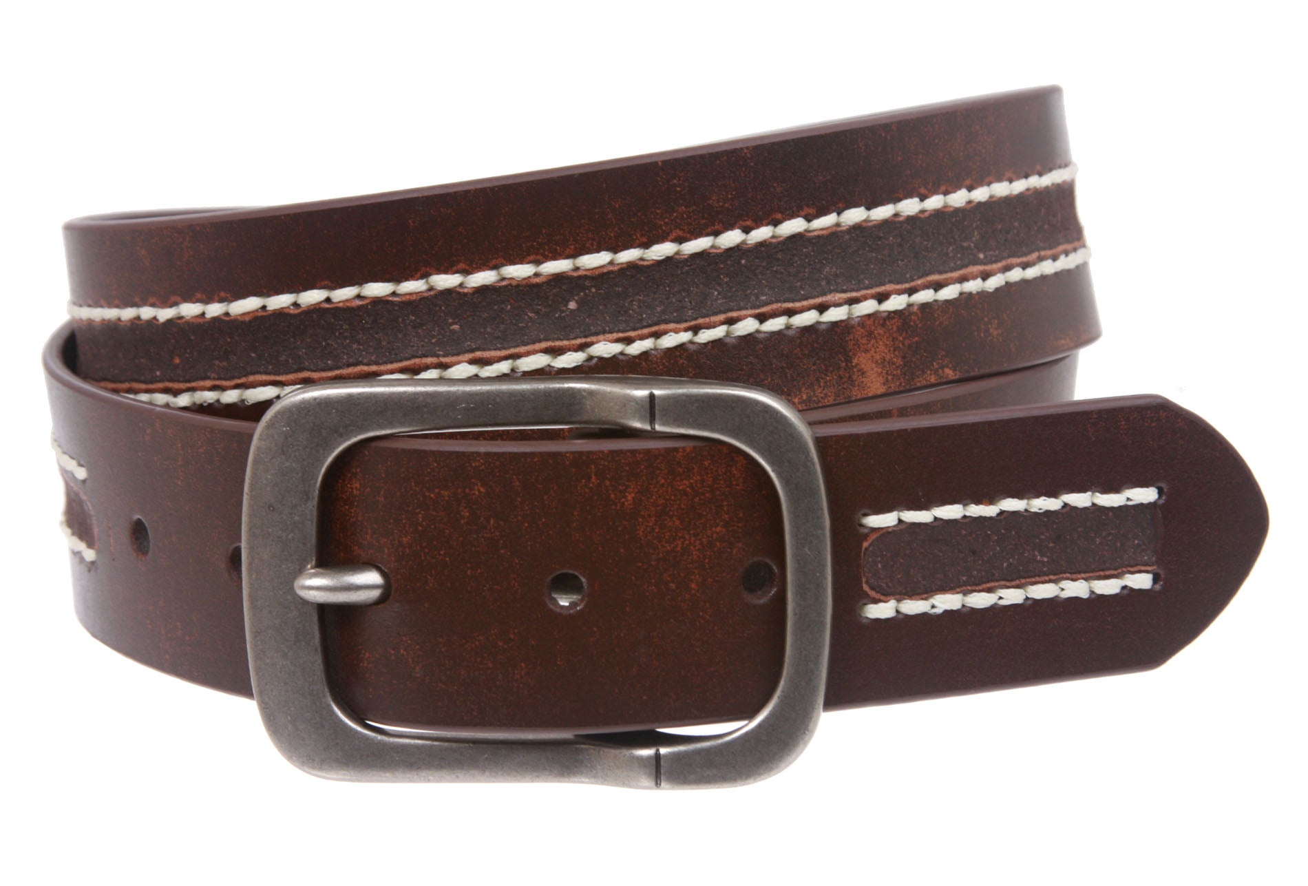Snap on Antique Silver Hardware Vintage Leather Jean Belt - OnlineBelts
