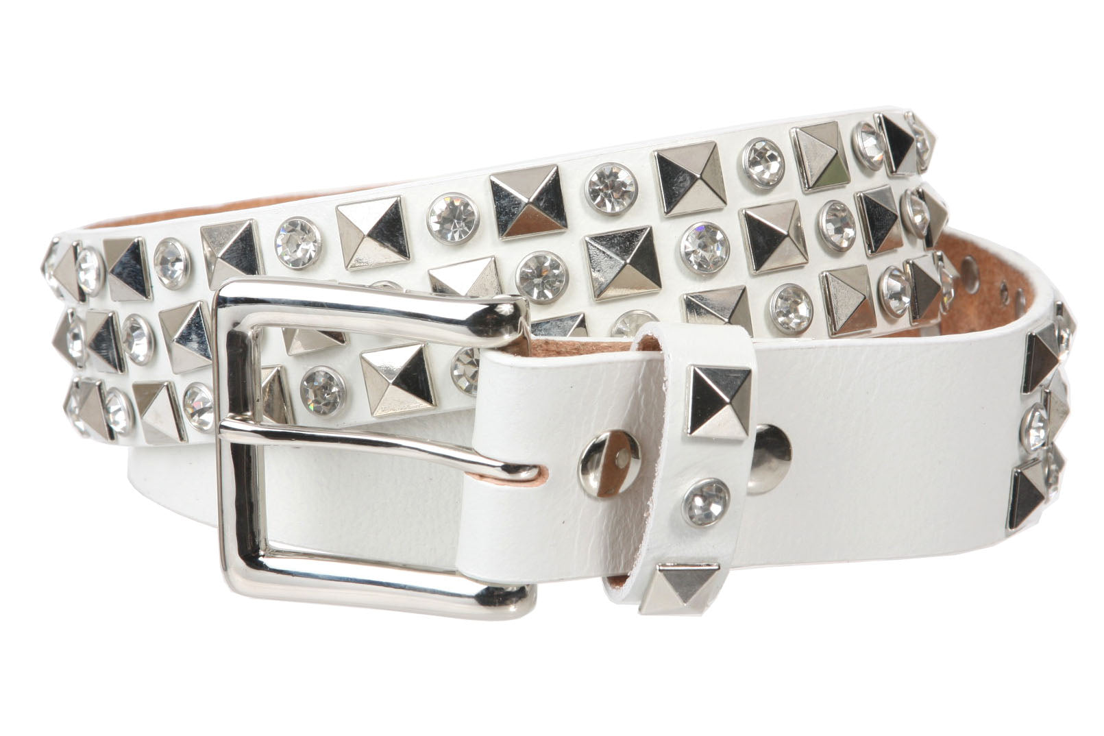 Snap On Oil Cowhide Rhinestone Punk Rock Star Vintage Leather Bling Belt - OnlineBelts