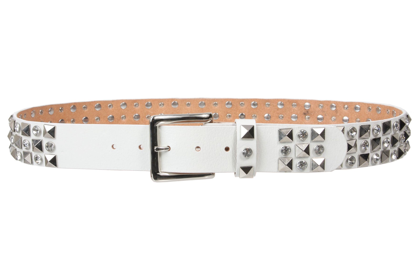 Snap On Oil Cowhide Rhinestone Punk Rock Star Vintage Leather Bling Belt - OnlineBelts