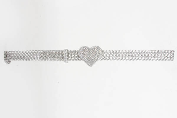 Clear Rhinestone Heart Metal Chain Belt